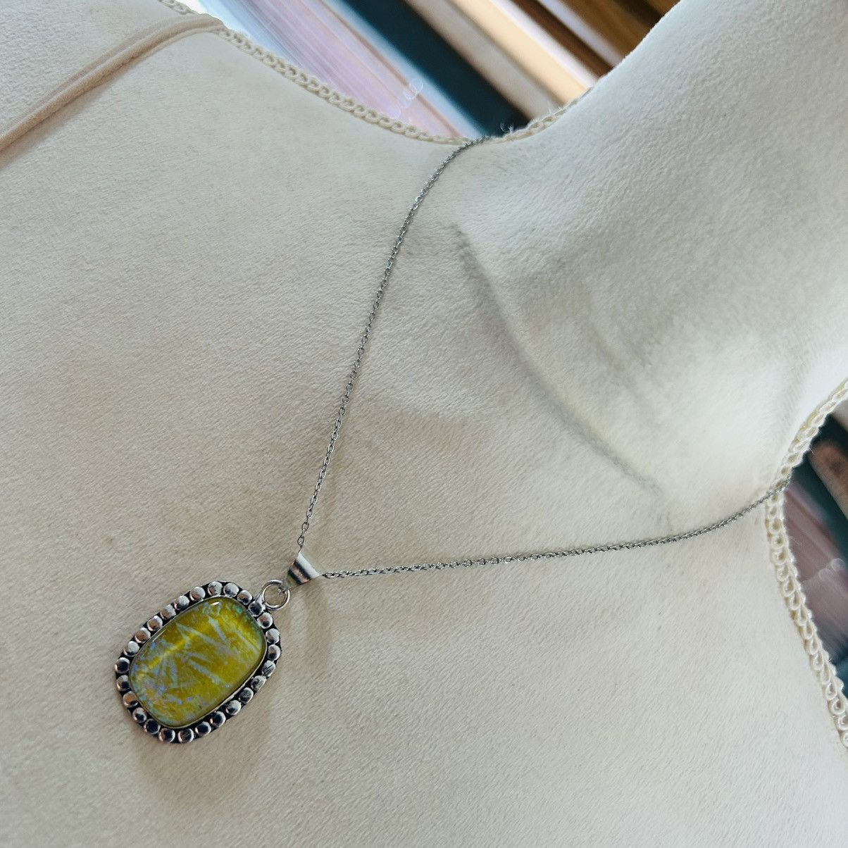 Handmade Handcrafted simulated opal framed 925 sterling necklace Size ONE SIZE - 1 Thumbnail