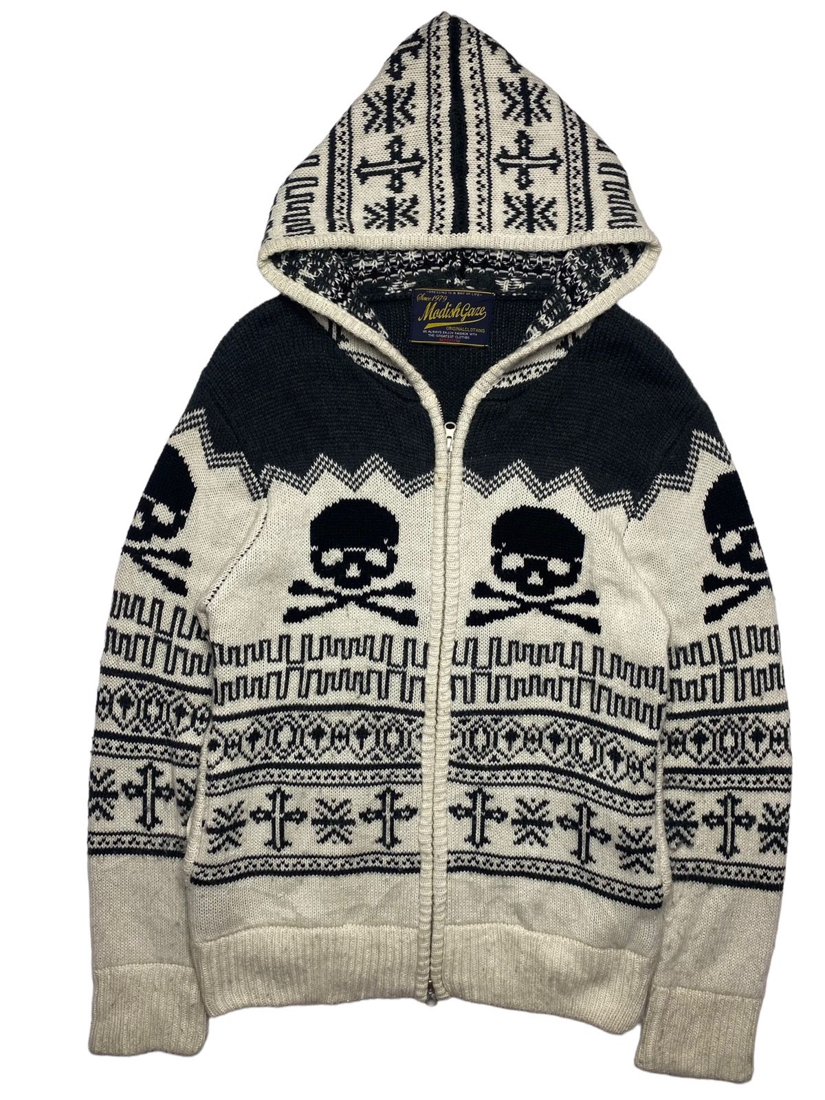 Pre-owned If Six Was Nine X Le Grande Bleu L G B 2000s Maidish Gaze - Double Skull Knitted Zip Hoodie In Black White