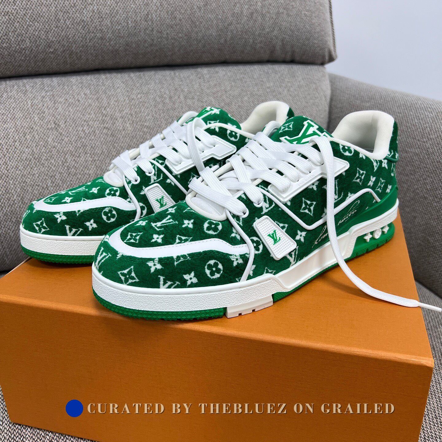 Louis Vuitton Louis Vuitton White Green Monogram Trainer Shoes Size US 10 / EU 43 - 1 Thumbnail