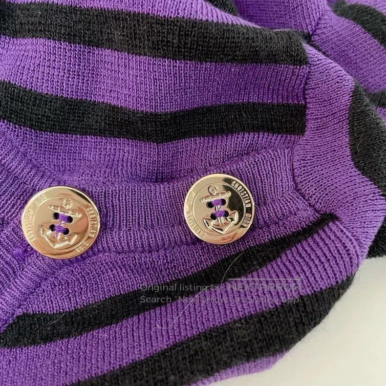 Dior Dior Purple striped slim round neck knitted long sleeves Size XS / US 0-2 / IT 36-38 - 5 Thumbnail