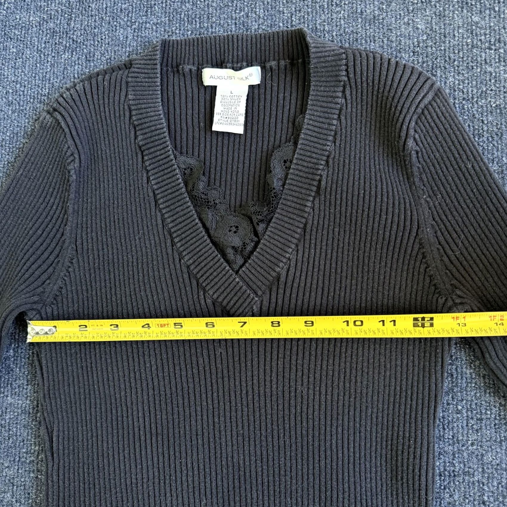 Vintage VINTAGE August Silk Sweater Womens Large Black V Neck Crochet 3/4 Sleeve Slim Size L / US 10 / IT 46 - 5 Thumbnail