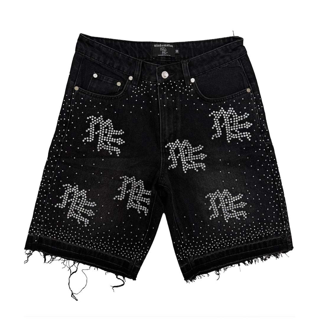 Other Mixed Emotions ME Rhinestone Denim Shorts Black Size US 38 / EU 54 - 1 Thumbnail
