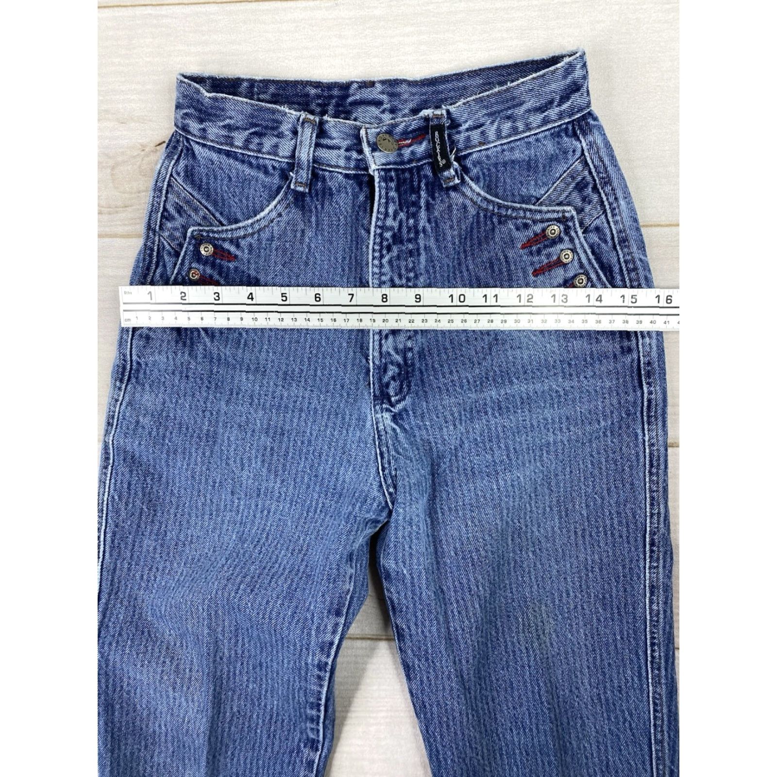Vintage Vtg Rockies Jeans Womens 26/3 Pinstripe Red Contrast Star Shaped Rivets Bareback Size 26" / US 2 / IT 38 - 4 Thumbnail