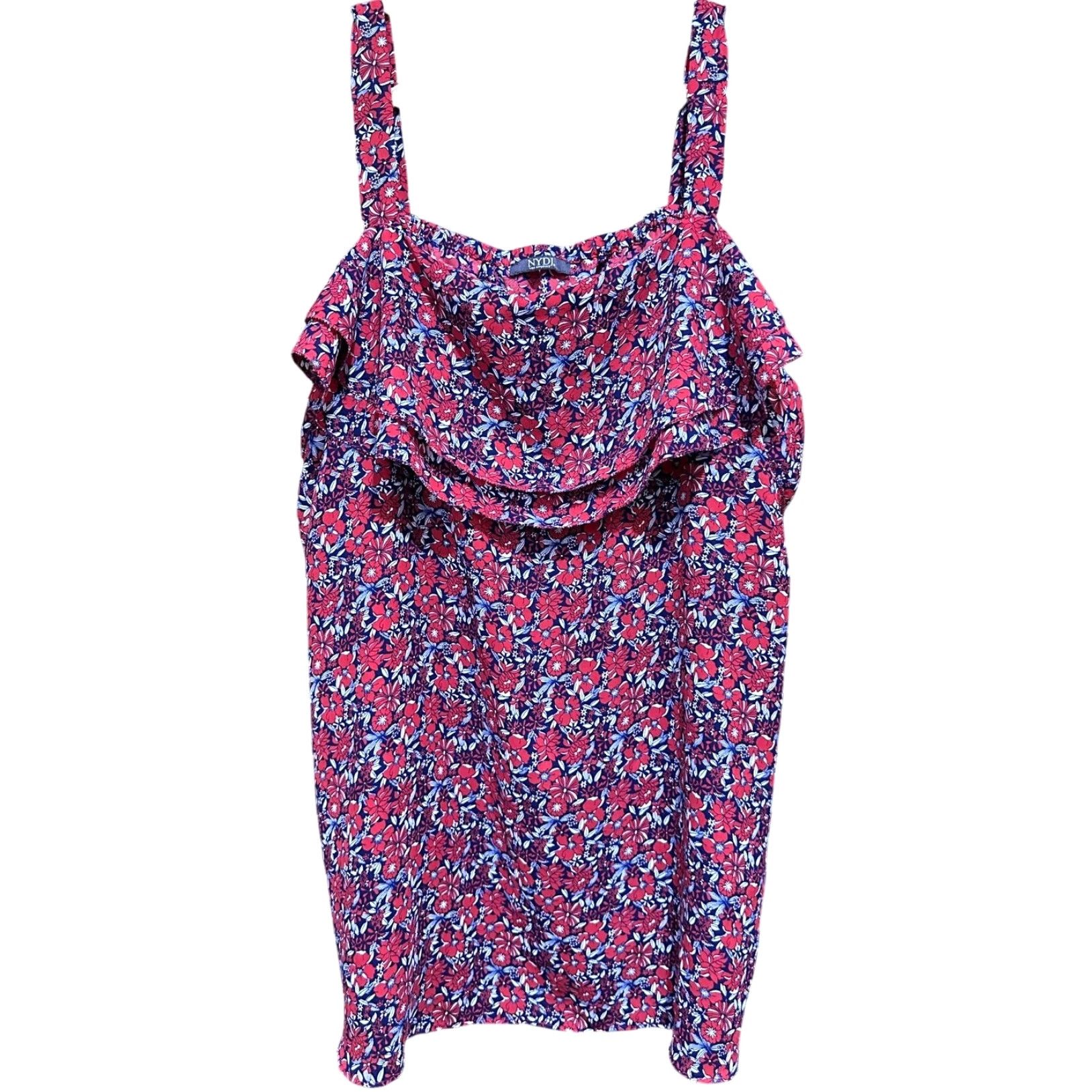 NYDJ NYDJ Blouse Plus 0X Red Floral Off the Shoulder Short Sleeve Tunic Womens Everyday Casual Summer Spring Fall Winter 0X Plus Polyester Machine Washable Size XL / US 12-14 / IT 48-50 - 2 Thumbnail