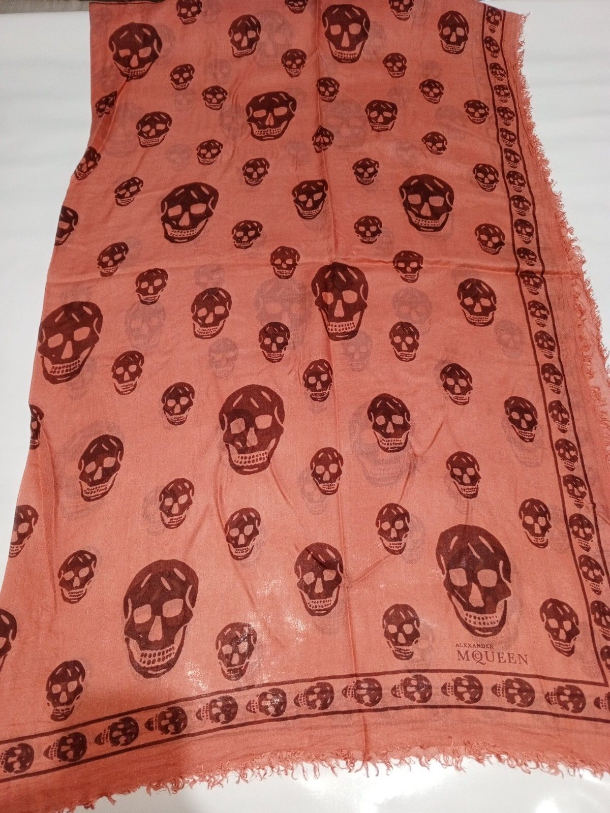 Alexander McQueen ALEXANDER MCQUEEN AMQ Signature Skull Orange Silk Scarf Size ONE SIZE - 4 Thumbnail