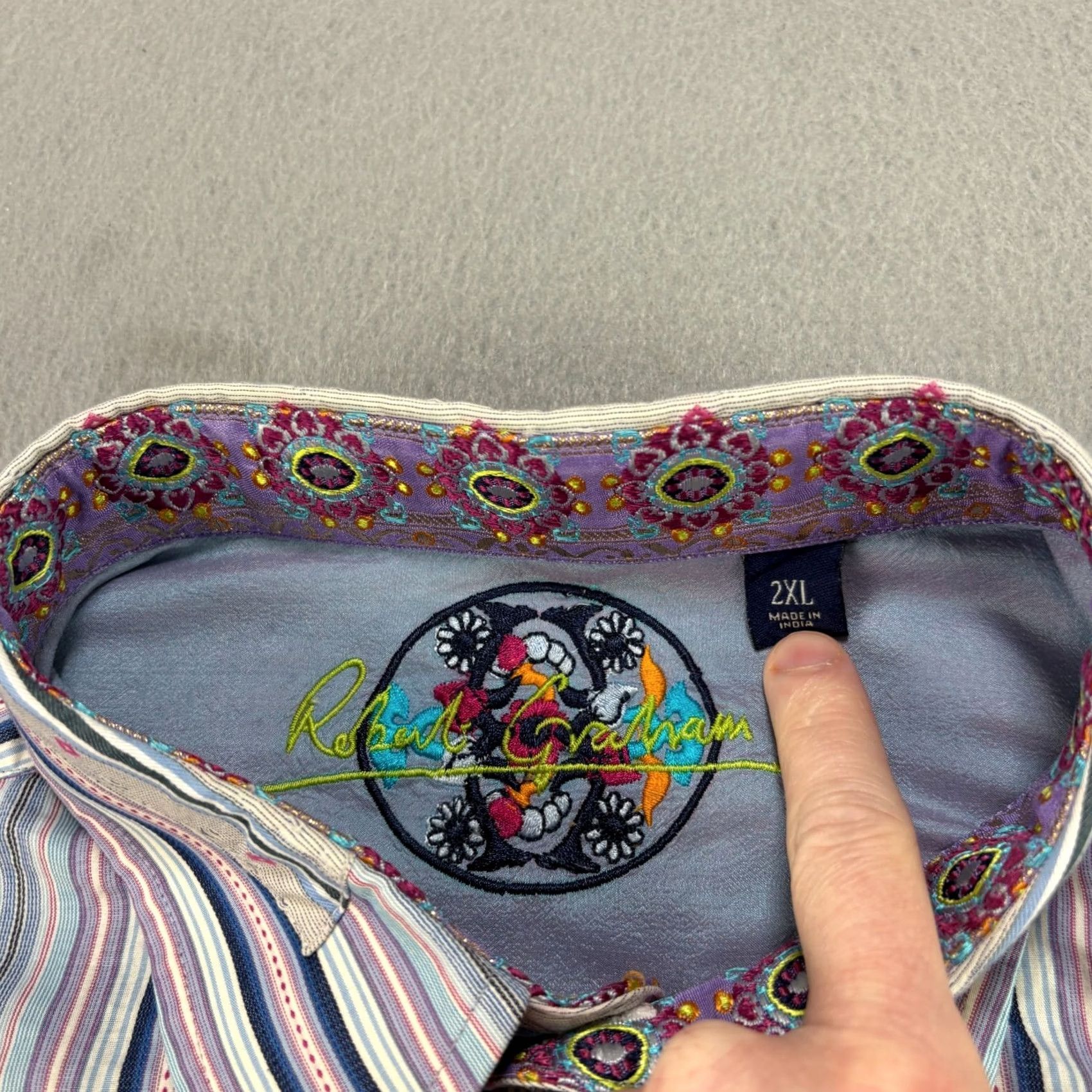 Robert Graham Robert Graham Shirt Mens 2XL Blue Striped Button Up Long Sleeve Flip Cuff Up Casual Party/Cocktail Size US XXL / EU 58 / 5 - 4 Thumbnail