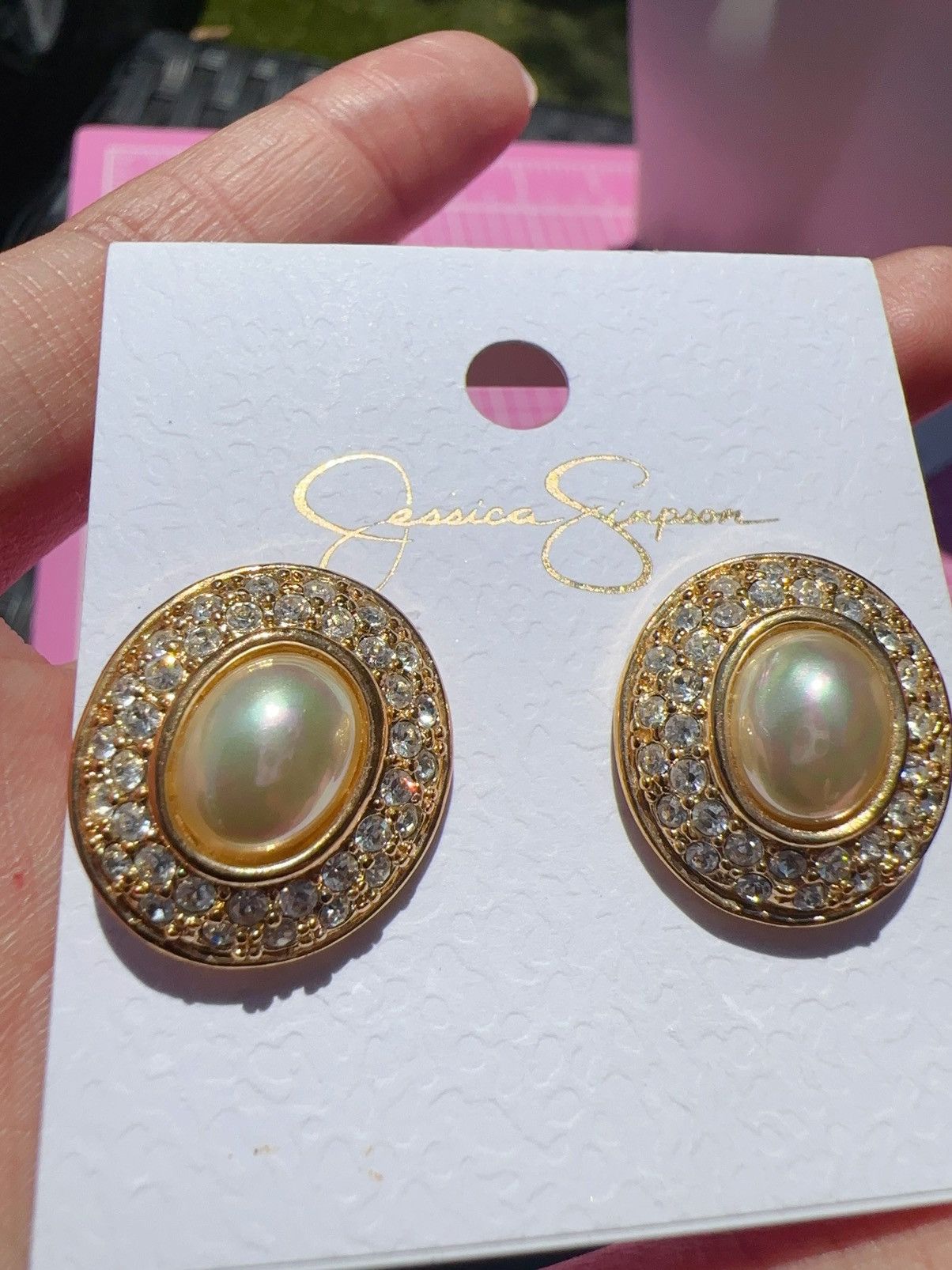 Jessica Simpson Jessica Simpson Earrings gold tone diamonds shiny pearl Size ONE SIZE - 1 Thumbnail