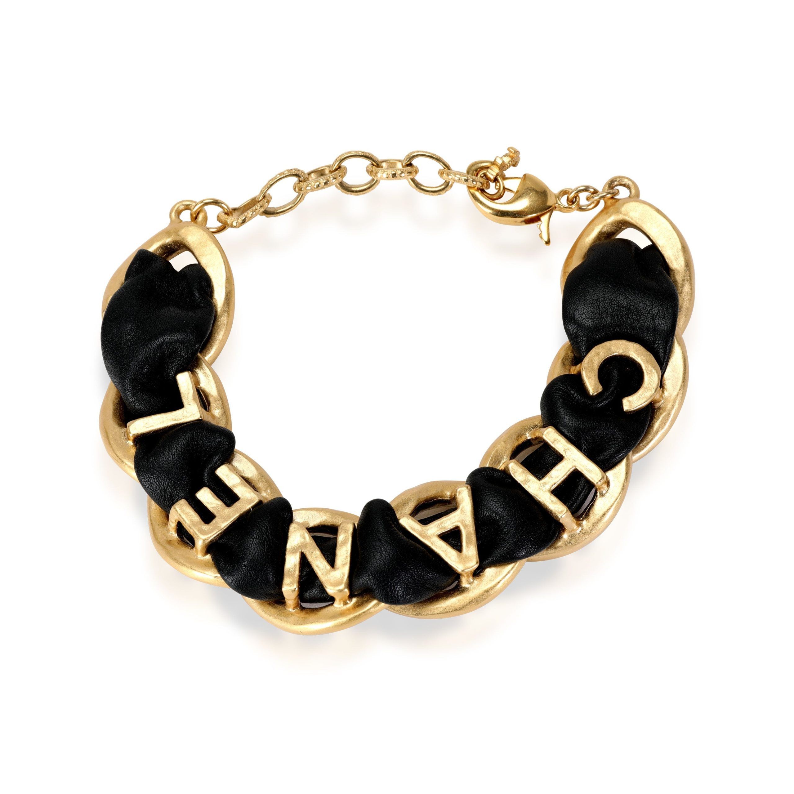 image of 2020 Chanel Metal & Lambskin Link Bracelet in Black, Women's