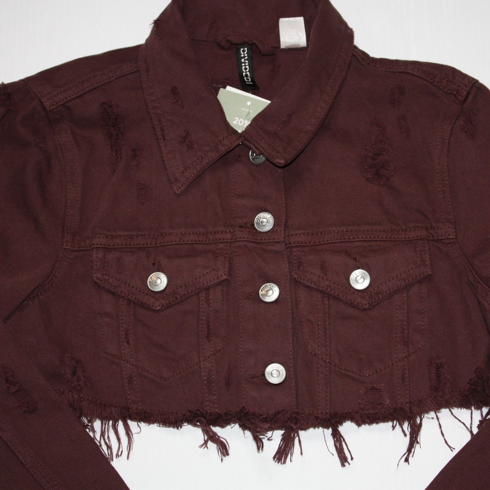 H&M Distressed Cropped Denim Jacket in Brown Color size XS NWT Size XS / US 0-2 / IT 36-38 - 3 Thumbnail
