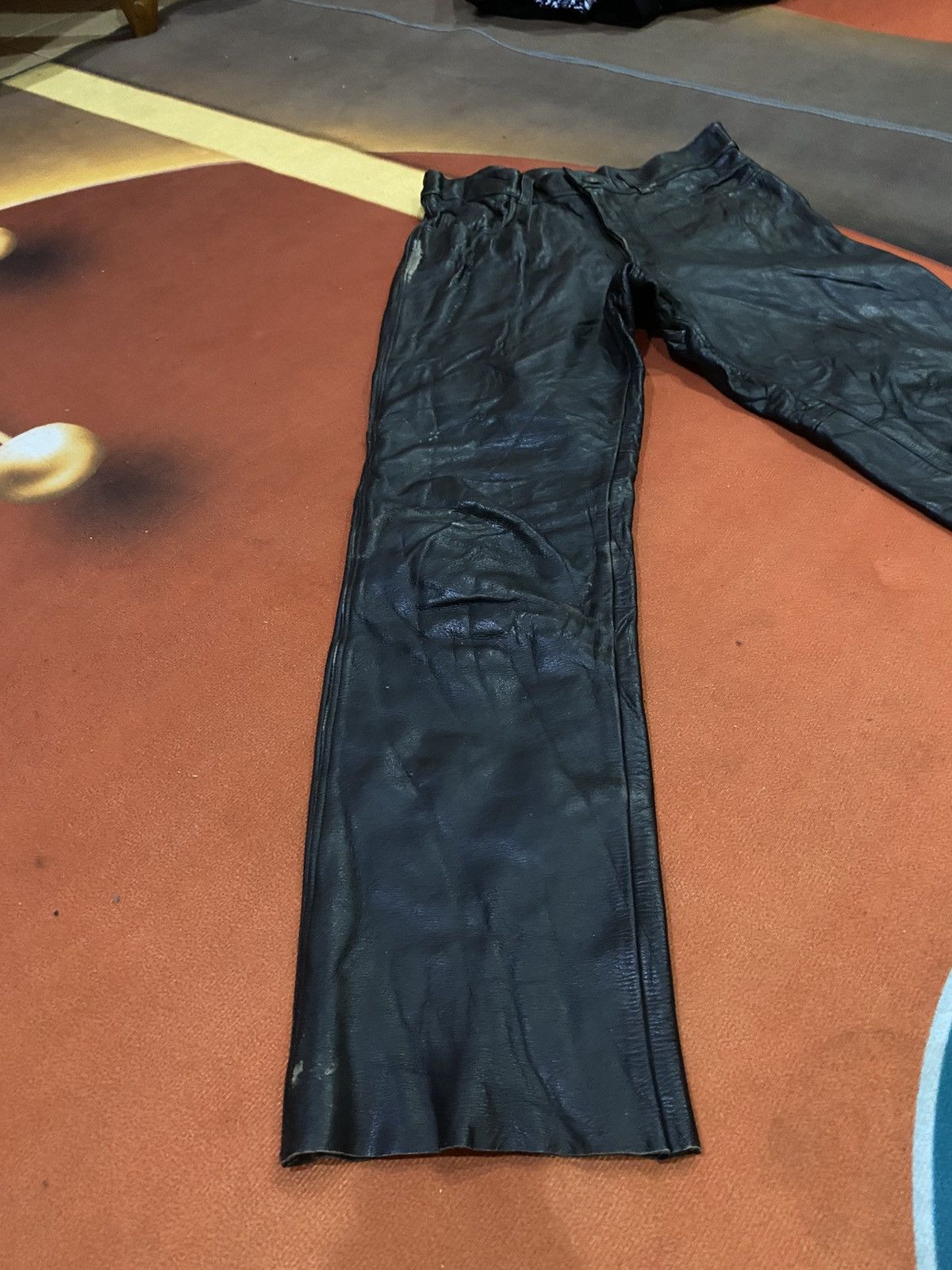Genuine Leather Vintage NAVY RIDER Black Leather Biker Pant Genuine Leather Size US 29 - 17 Thumbnail
