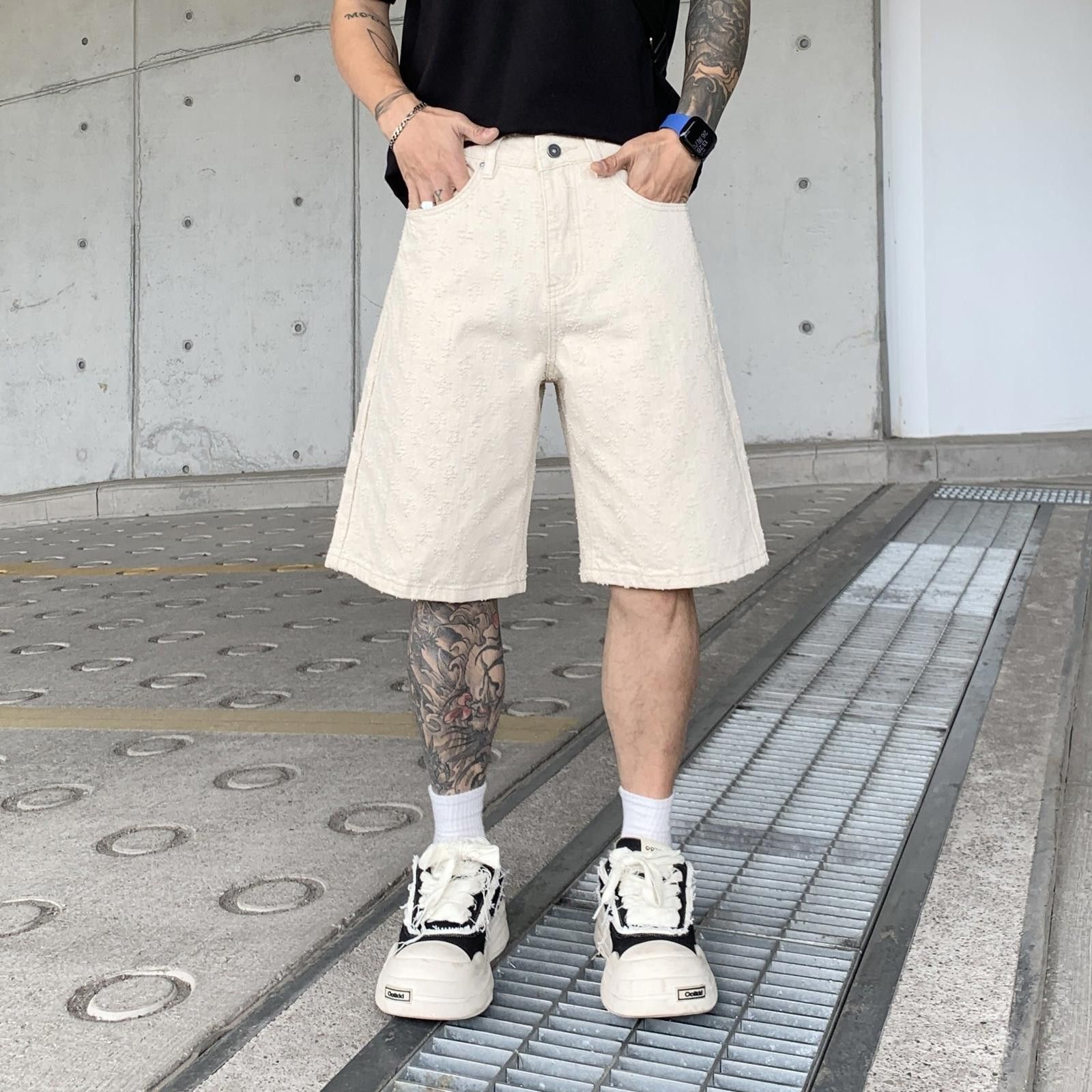 Japanese Brand Black Printed Casual Denim Shorts, Relaxed Fit Shorts Size US 32 / EU 48 - 3 Thumbnail