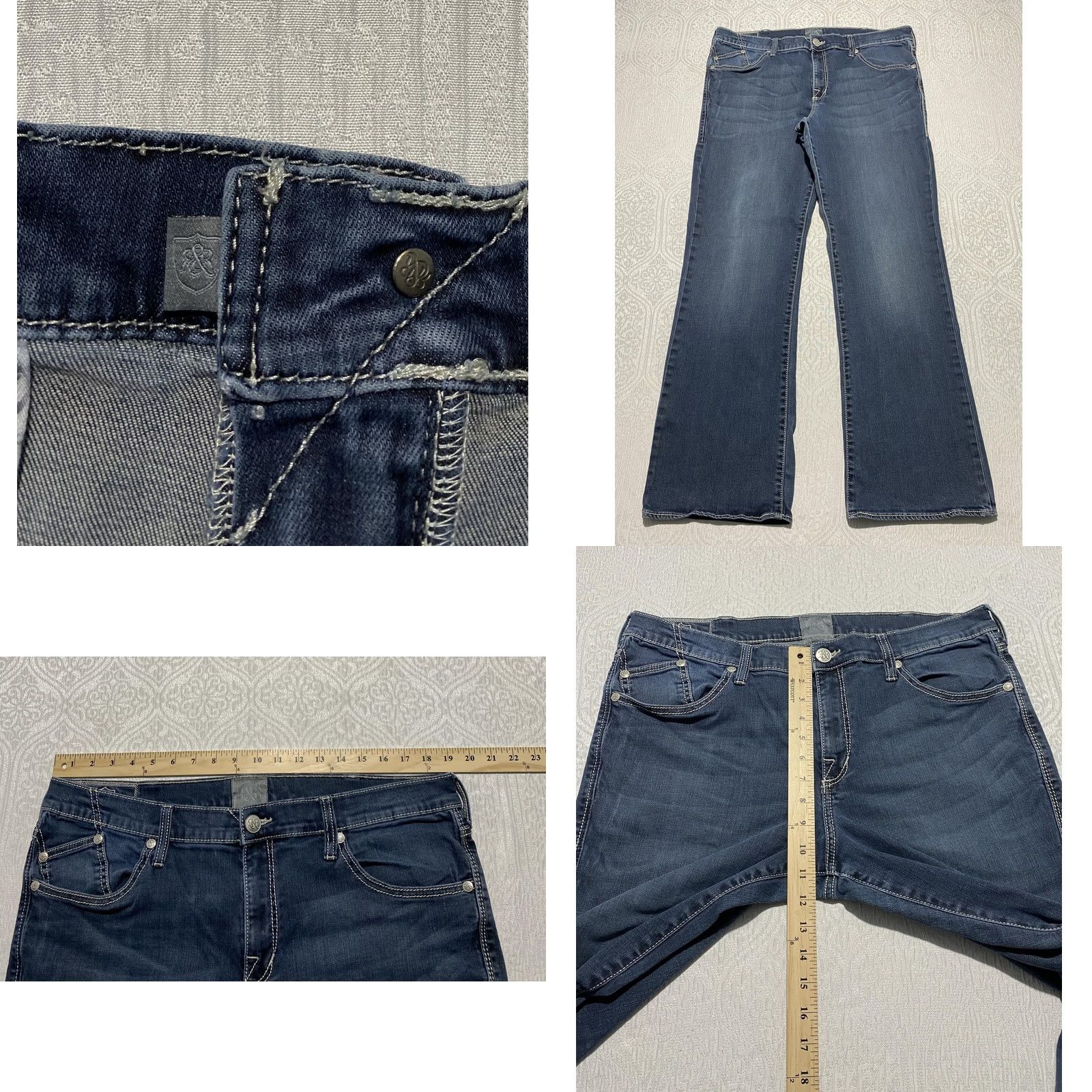 Vintage Rock & Republic Jeans Mens 38x32 Blue Bootcut Denim Flap Pockets Embroidered R Size US 38 / EU 54 - 8 Thumbnail