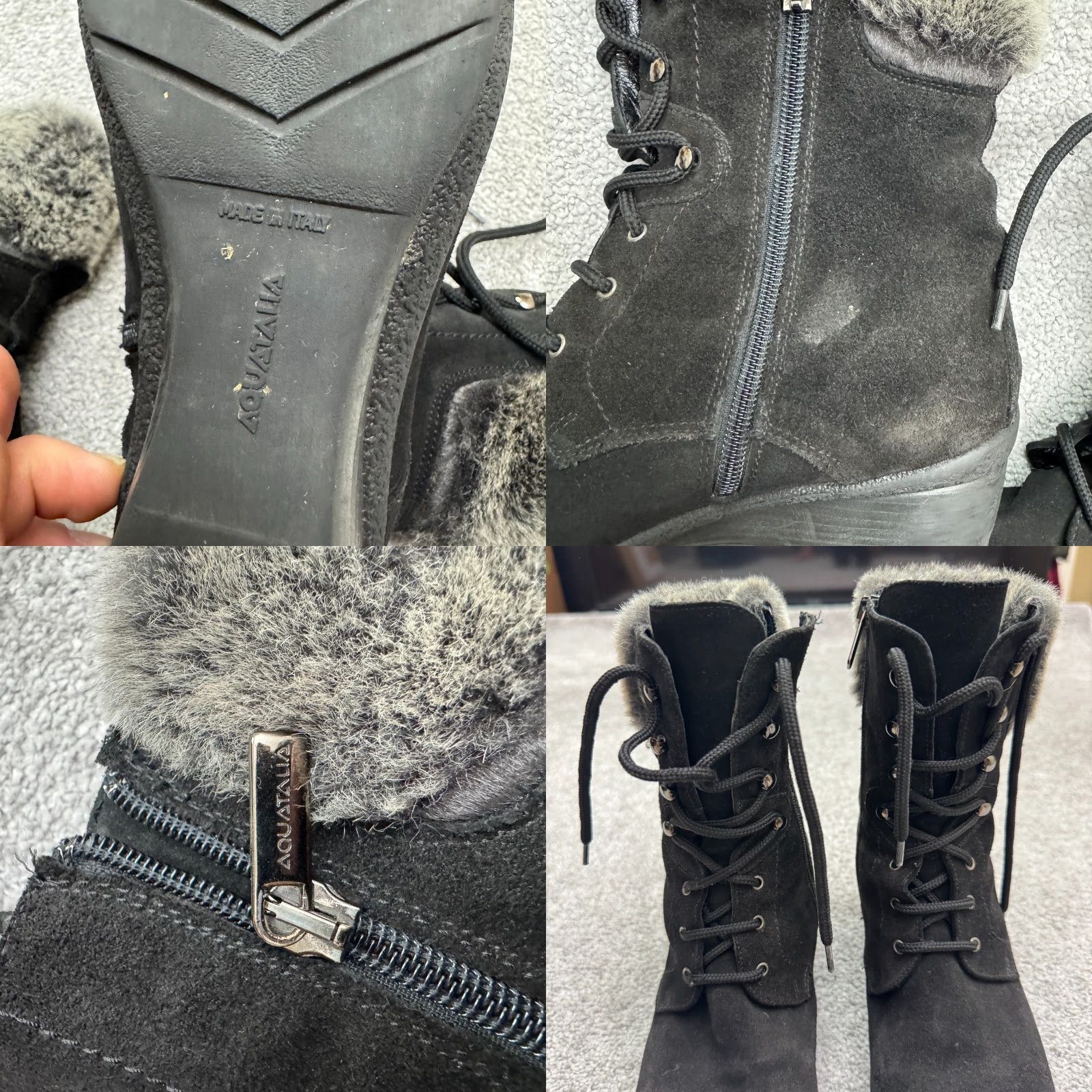 Aquatalia Aquatalia Women's Suede Faux Fur Wedge Snow Boots Black Size 8 Winter Waterproof Italy Size US 8 / IT 38 - 8 Thumbnail