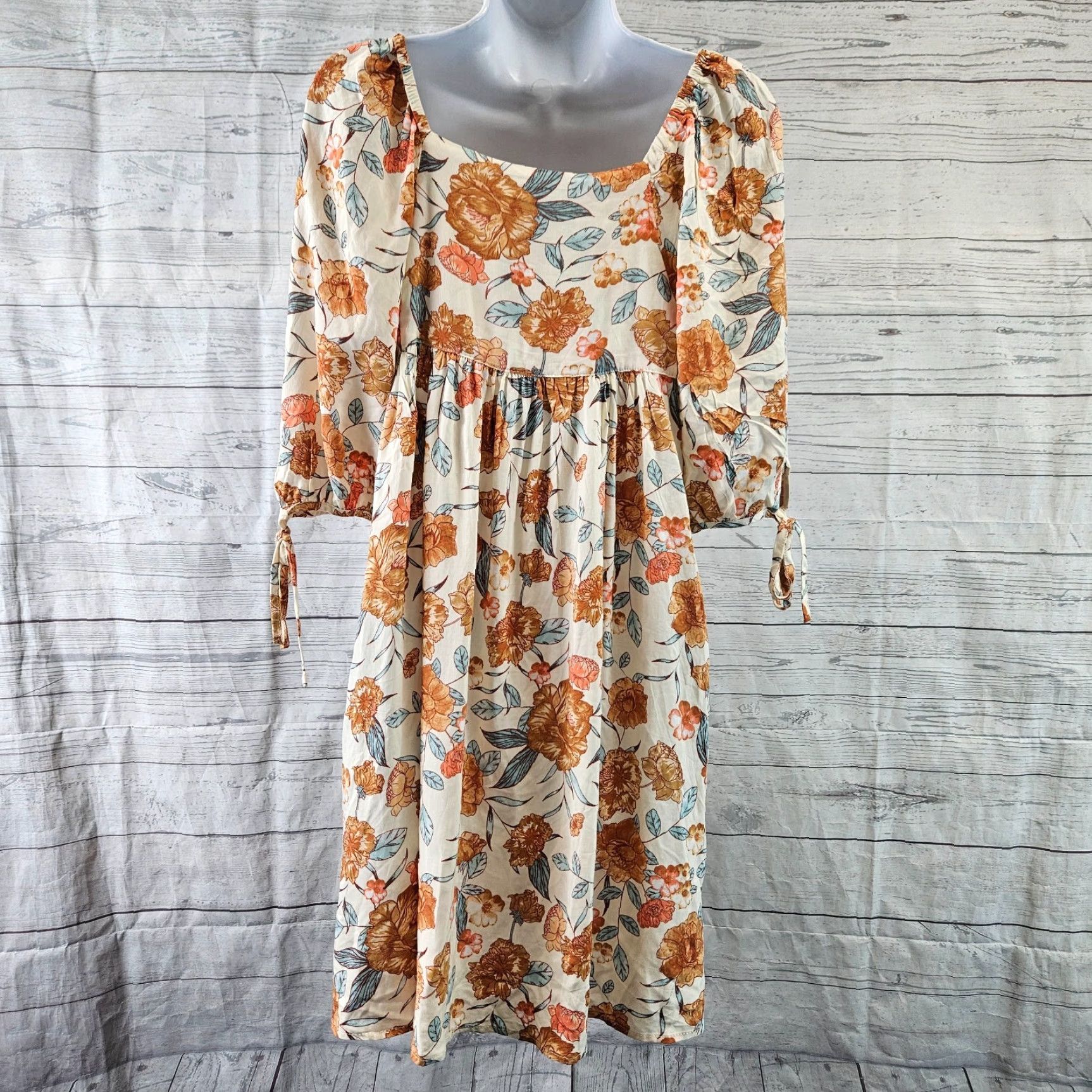 Vintage Hayden Womens Dress Small Cream Pink Floral 3/4 Sleeve Rayon Size S / US 4 / IT 40 - 4 Thumbnail
