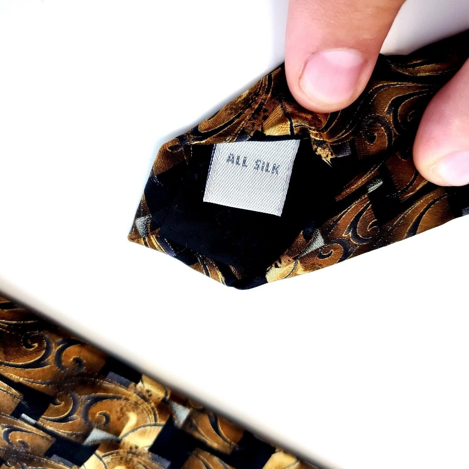 Pierre Cardin Pierre Cardin Black Brown Tan Abstract Geometric Print Wide Size ONE SIZE - 4 Thumbnail