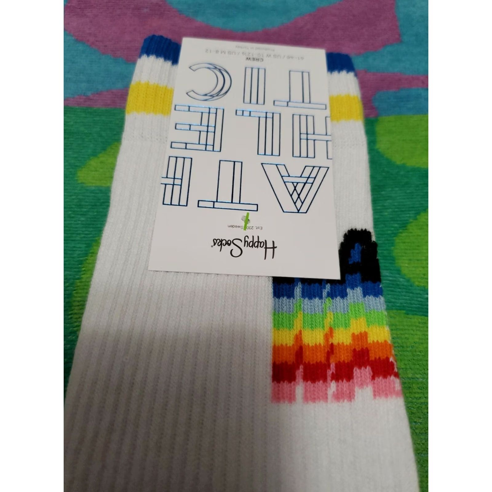 Happy Socks Happy Socks Athletic White Mid Calf Striped Crew Socks M Men Size ONE SIZE - 5 Thumbnail