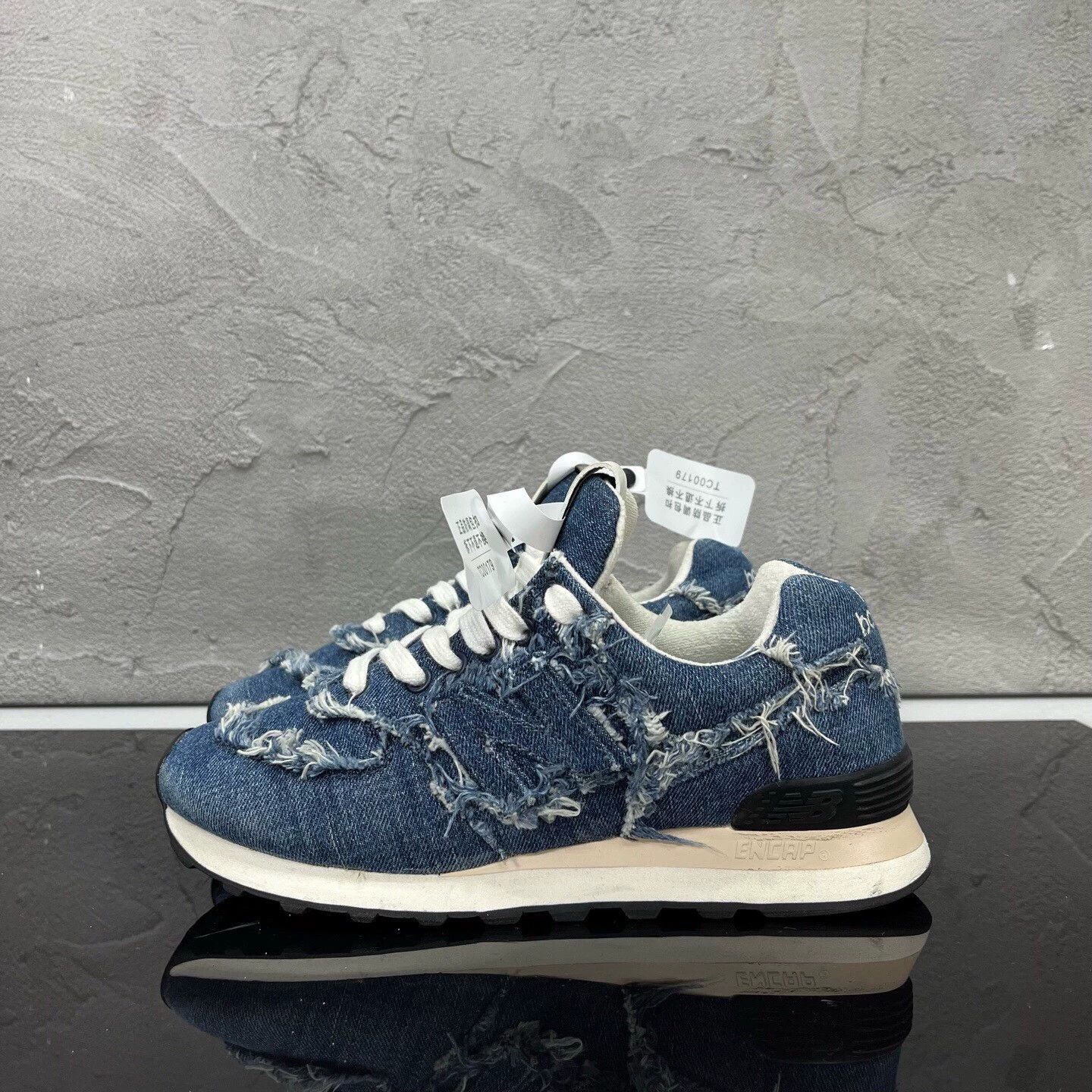 Miu Miu MIUMIU x NB574 distressed denim sneakers Size US 5 / EU 37 - 4 Thumbnail