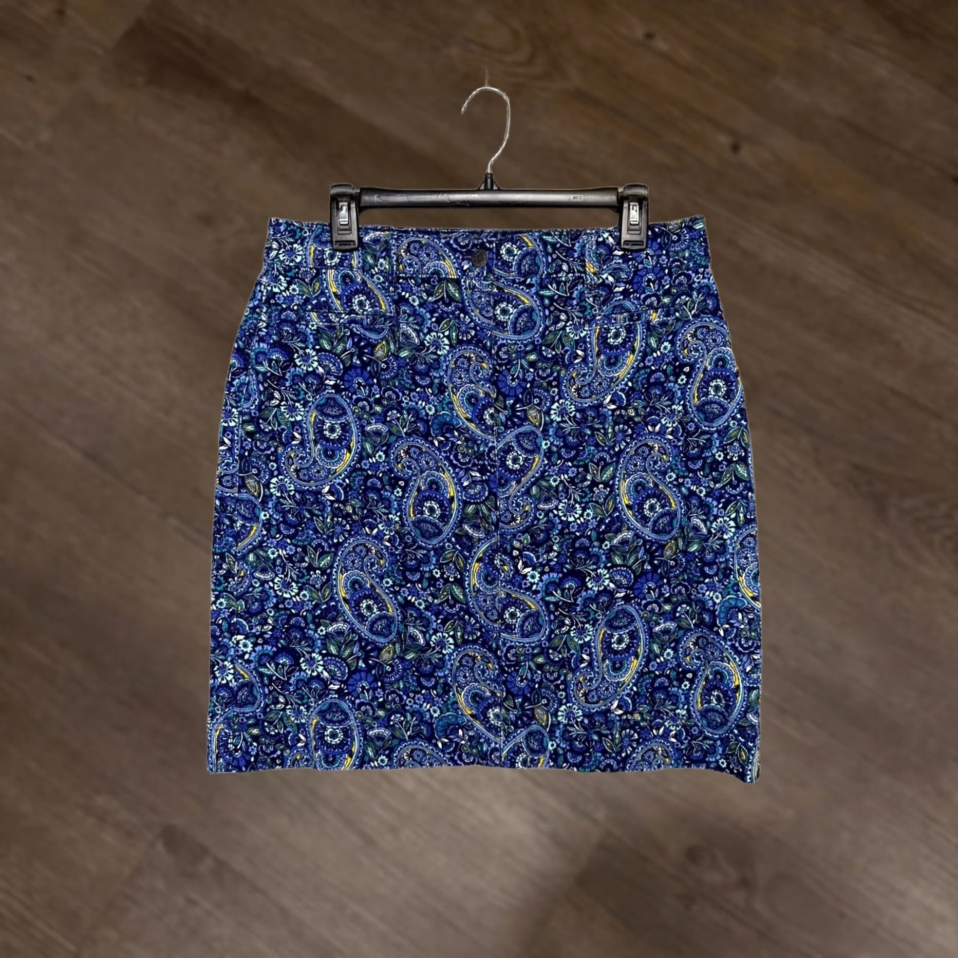 Talbots Talbots Skirt Womens 10P Petite Blue Paisley Corduroy Pencil Mini Stretch Ladies Females Women Casual Size 32" / US 10 / IT 46 - 1 Thumbnail