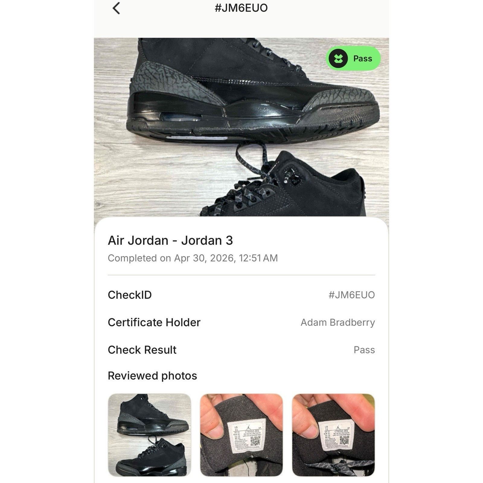 Jordan Brand Air Jordan 3 Retro Black Cat 2025 - Size 11 Size US 11 / EU 44 - 10 Thumbnail