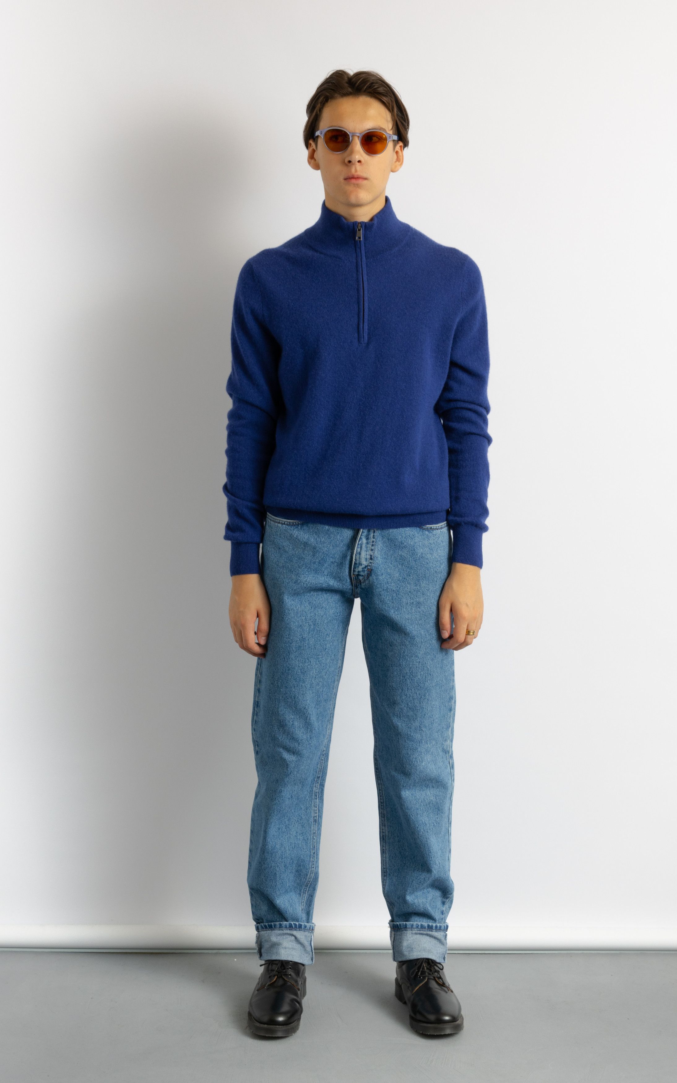Vintage Unisex Cashmere Blue 1/4 Zip Turtleneck Sweater 8734 Size US M / EU 48-50 / 2 - 2 Thumbnail