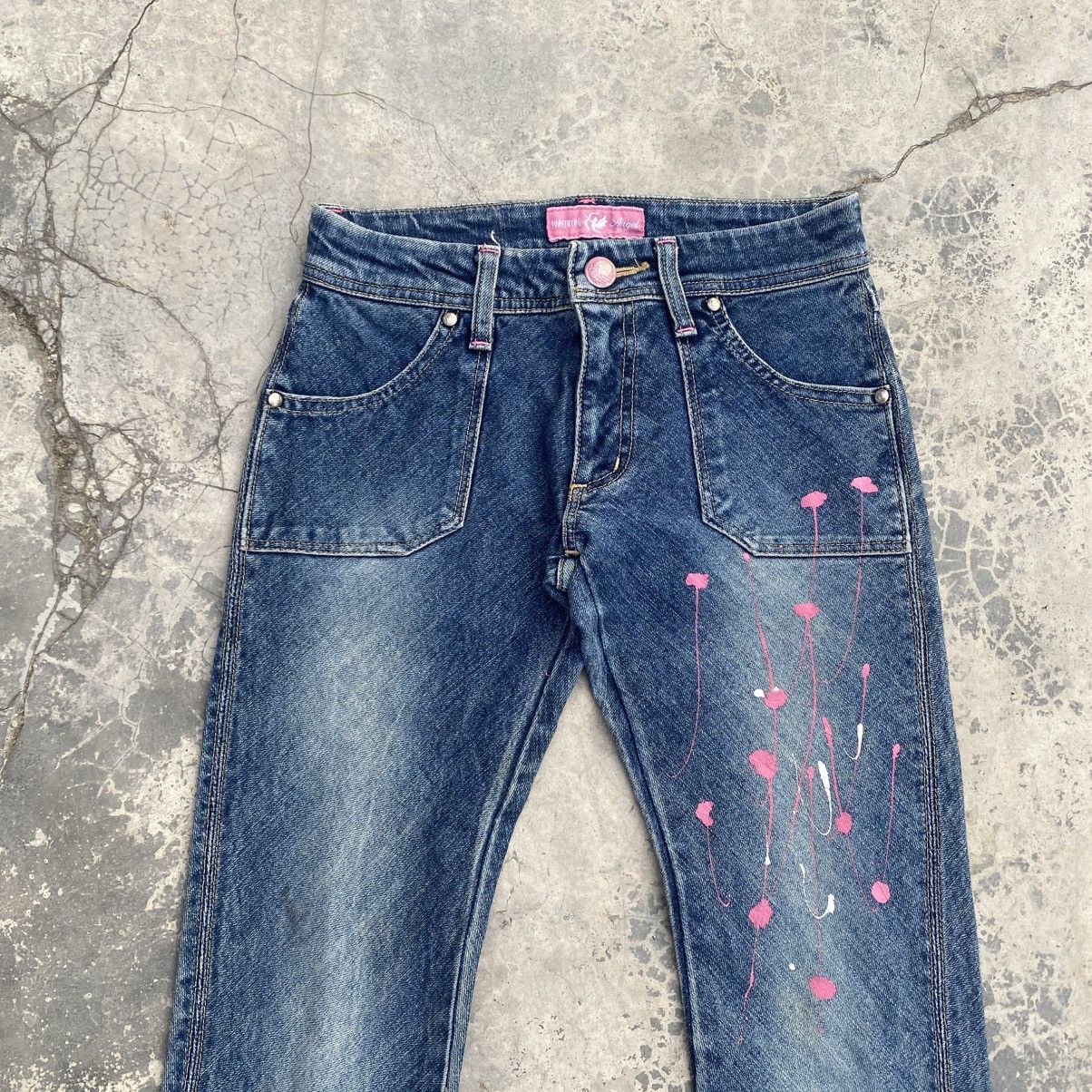 Edwin SOMETHING ANGEL Pink Splatter Stretchable Flared Jeans Size 24" / US 00 / IT 34 - 3 Thumbnail