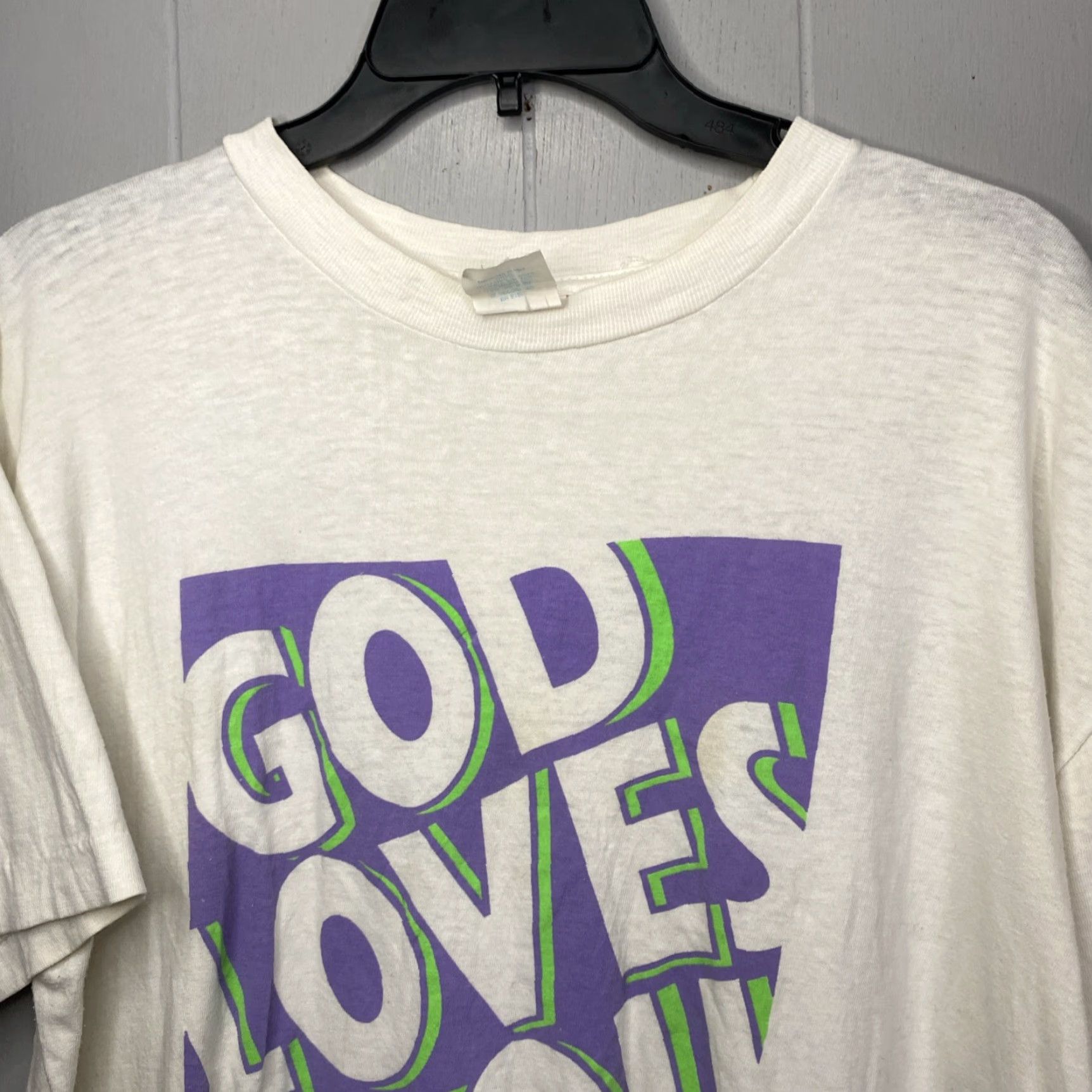 Vintage VINTAGE Jesus T Shirt White Short Sleeve L 90s Unisex God Loves You Pass It On Graphic Tee Cotton Shirt Size US L / EU 52-54 / 3 - 4 Thumbnail