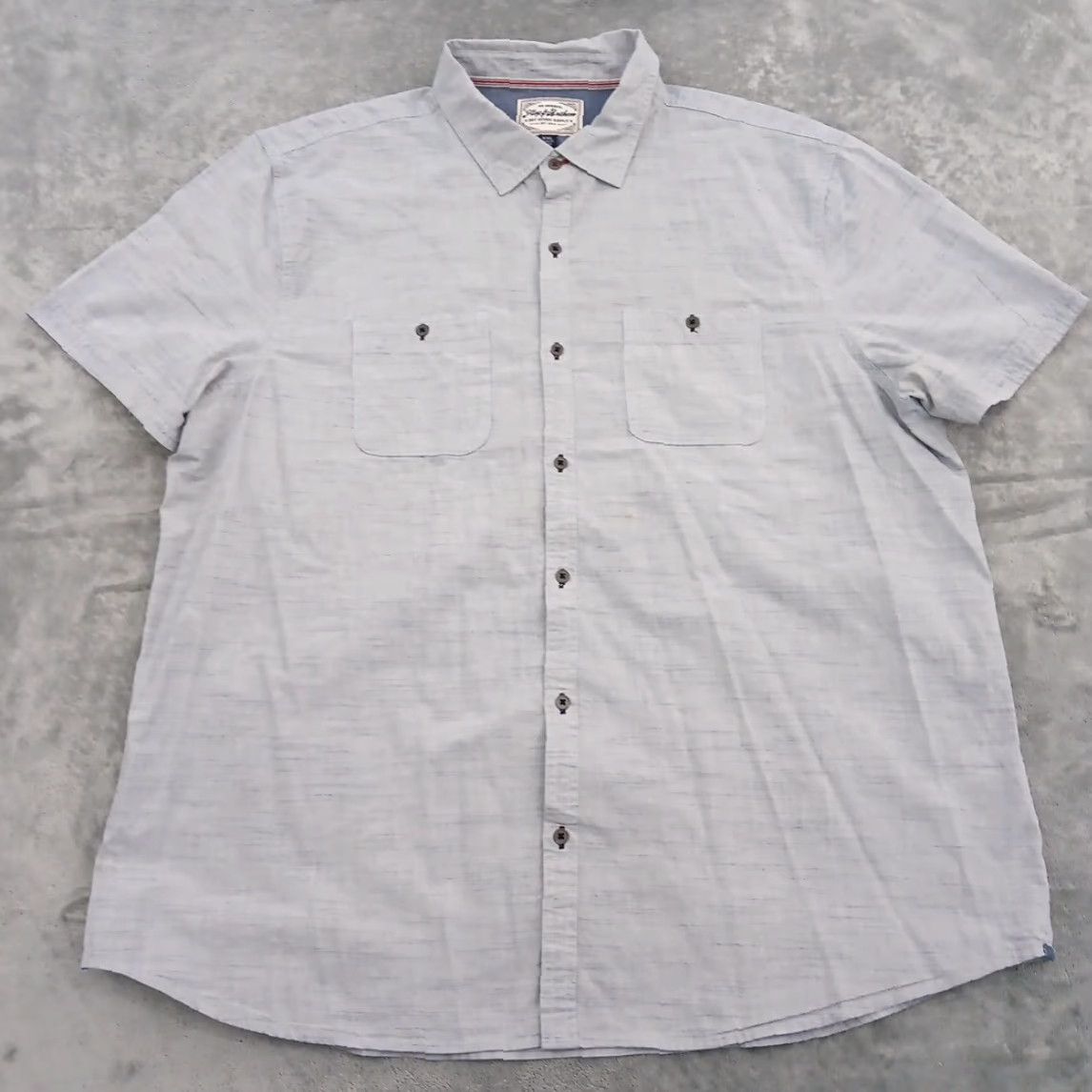 Flag & Anthem Flag & Anthem Shirt Mens 2XL Gray Striped Short Sleeve Button Up Pockets Cotton Size US XXL / EU 58 / 5 - 2 Thumbnail