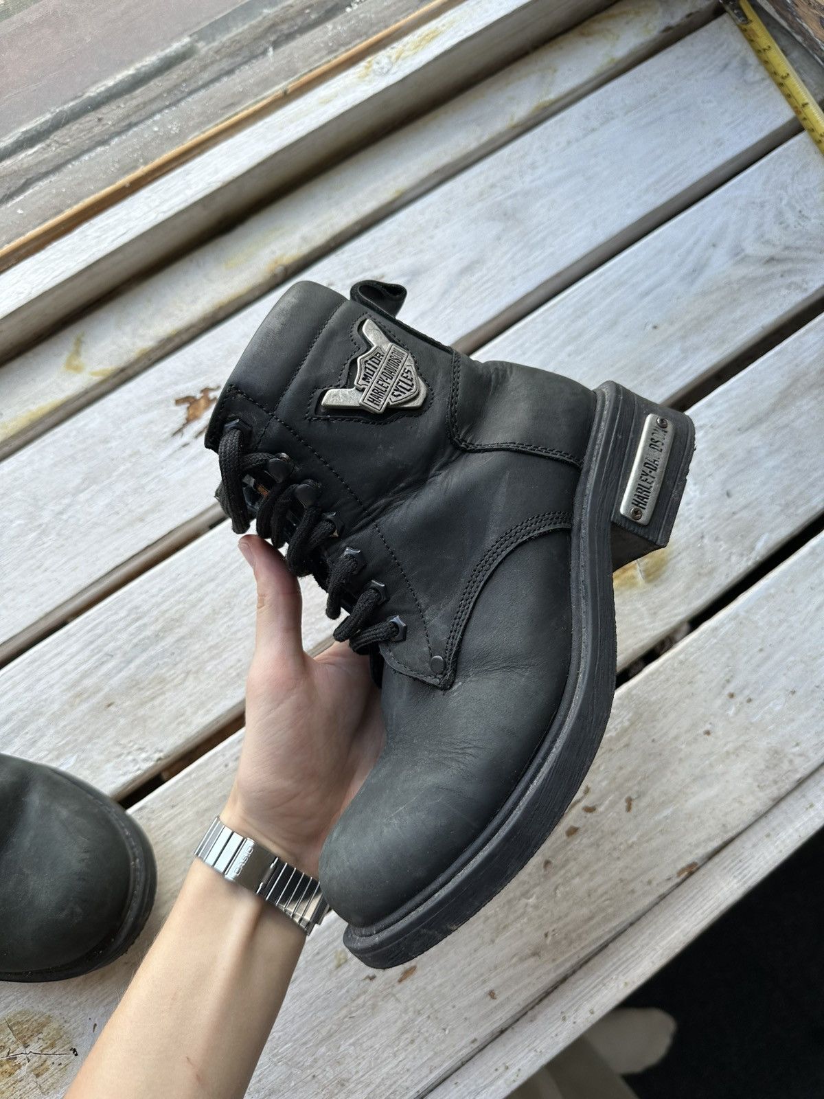 Harley Davidson 🚨RARE HARLEY DAVIDSON BLACK BOOTS METAL WITH LOGO IF6WAS9 Size US 6 / IT 36 - 11 Thumbnail