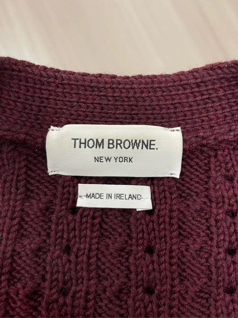 Thom Browne Thom browne Burgundy four-striped wool cardigan jacket 2504 Size S / US 4 / IT 40 - 5 Thumbnail