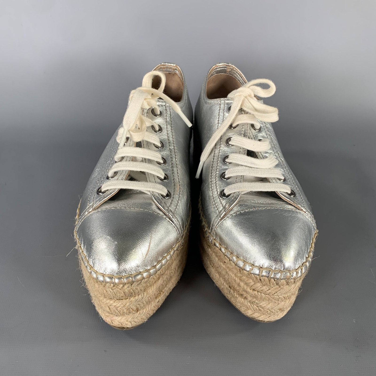 Miu Miu MIU MIU Size 8 Silver Espadrille Platform Sneakers Size US 8 / IT 38 - 4 Thumbnail