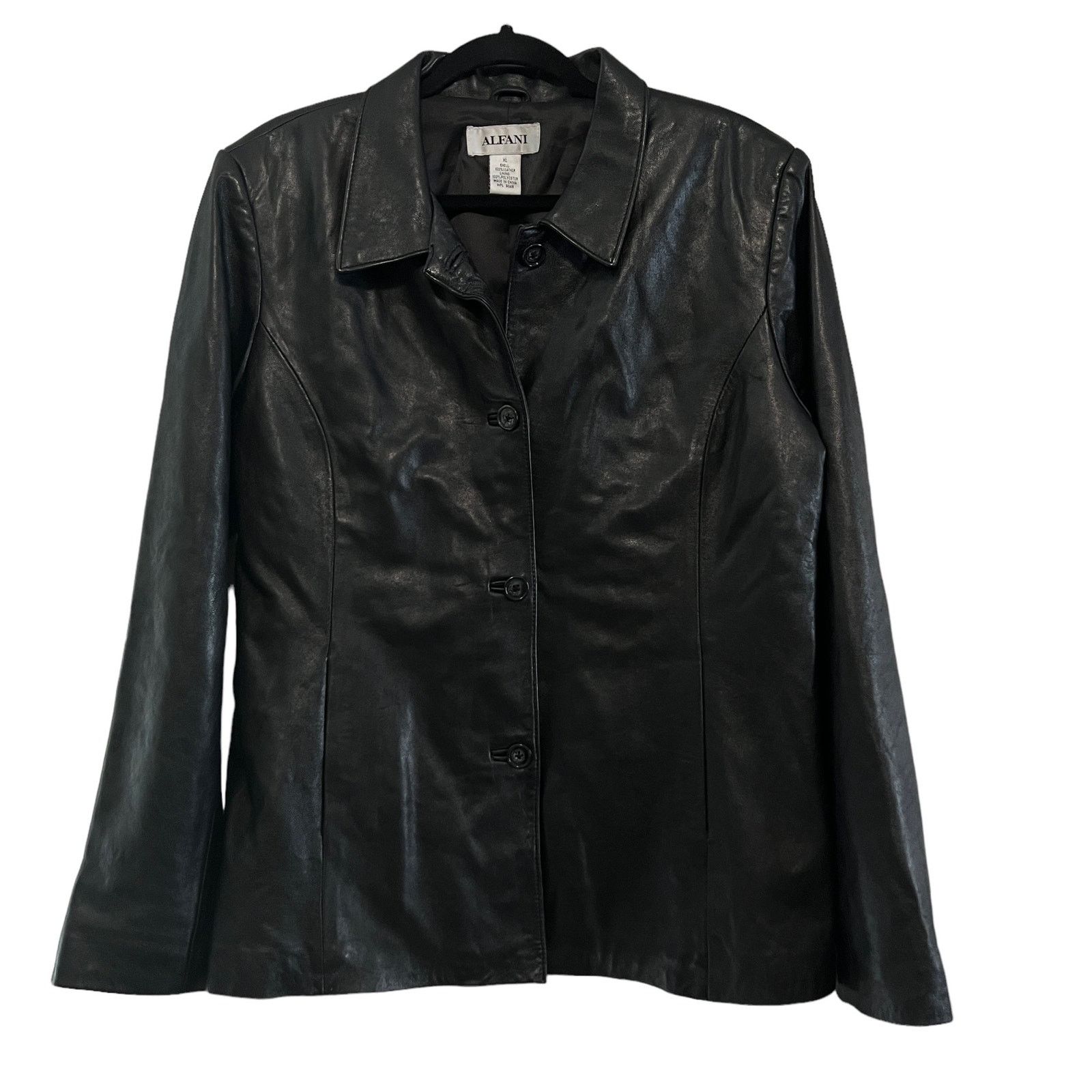 Alfani Vintage Alfani Soft Black Leather Button Down Jacket XL Size XL / US 12-14 / IT 48-50 - 2 Thumbnail