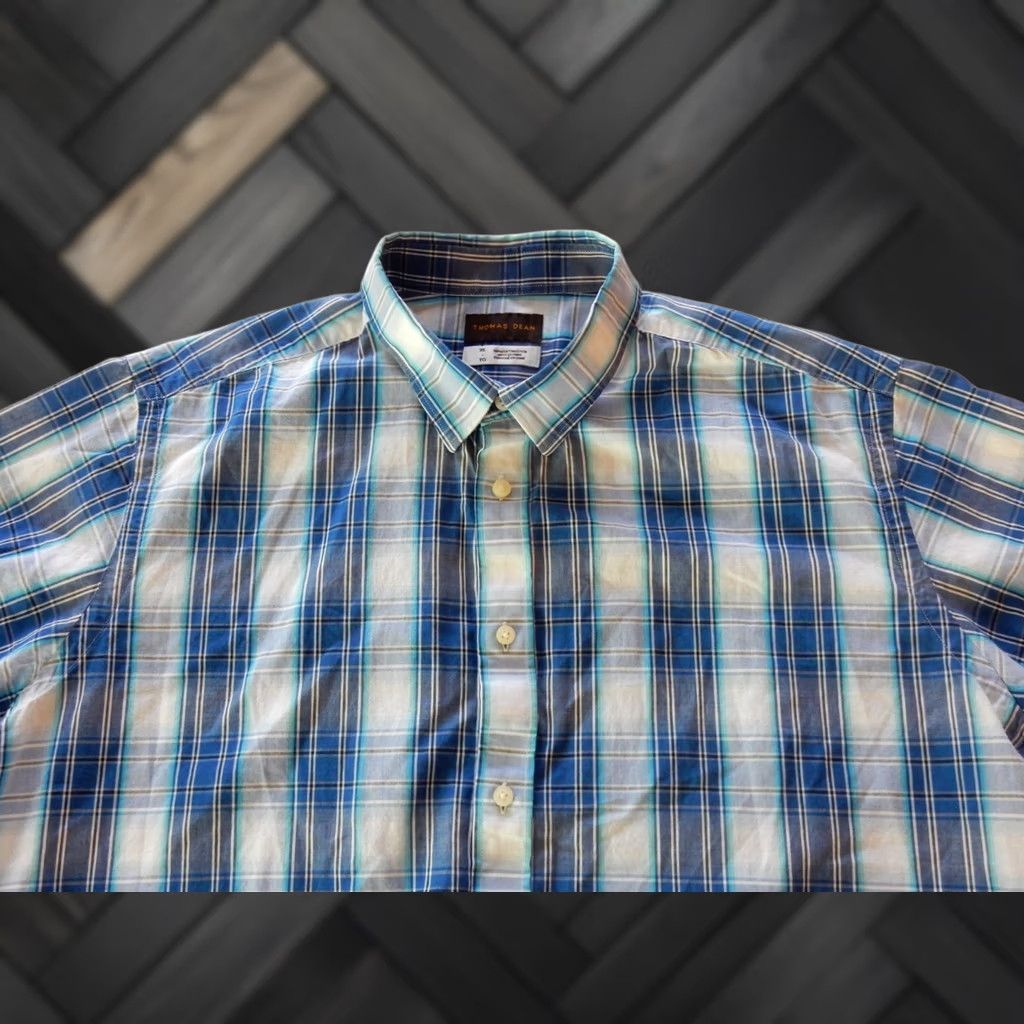 Vintage Thomas Dean Button-Up Shirt Men Short Sleeve Plaid Cotton Blue M Size Front Button Shirt Mens Size US M / EU 48-50 / 2 - 1 Thumbnail