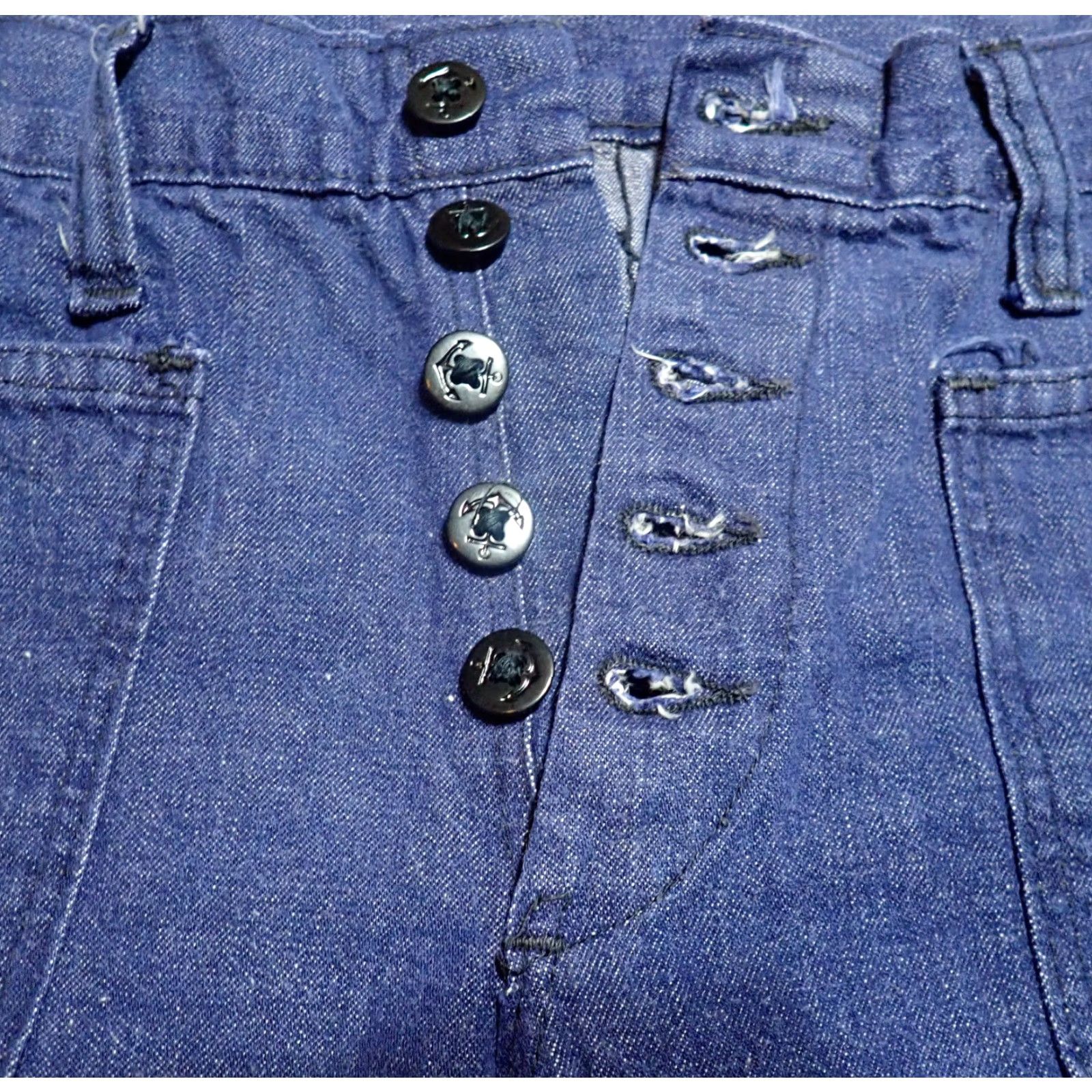 Bell VINTAGE Vintage 70s Flared Bell Bottom Blue Jeans 27x28 Anchor buttons US Flag Patriotic Size 24" / US 00 / IT 34 - 3 Thumbnail