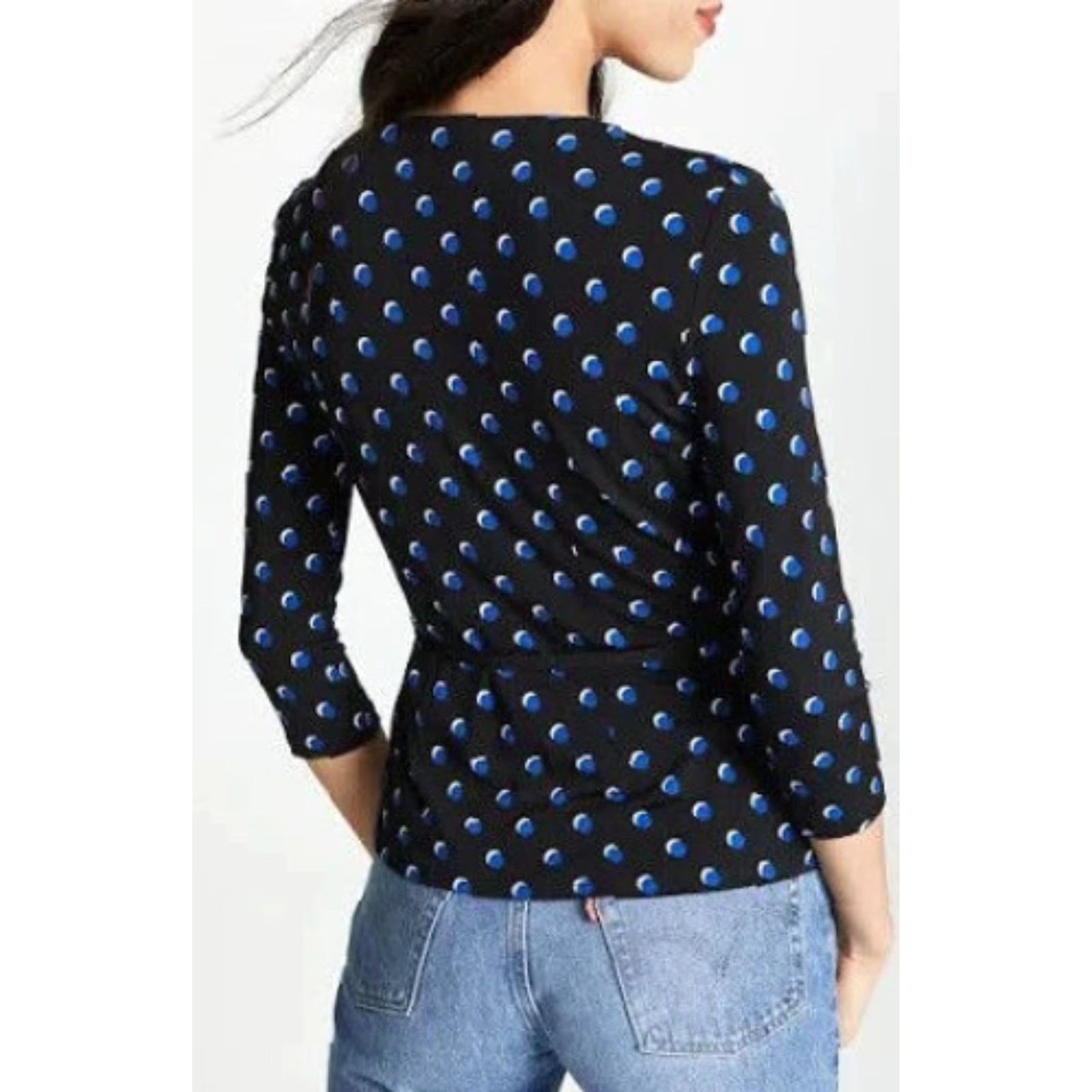 Bailey 44 Bailey 44 Blouse Wrap Top 3/4 Sleeve Wrapture Dot NWT Womens Sz M Black Blue Polka Dot V-Neck Designer Made in USA Size M / US 6-8 / IT 42-44 - 3 Thumbnail