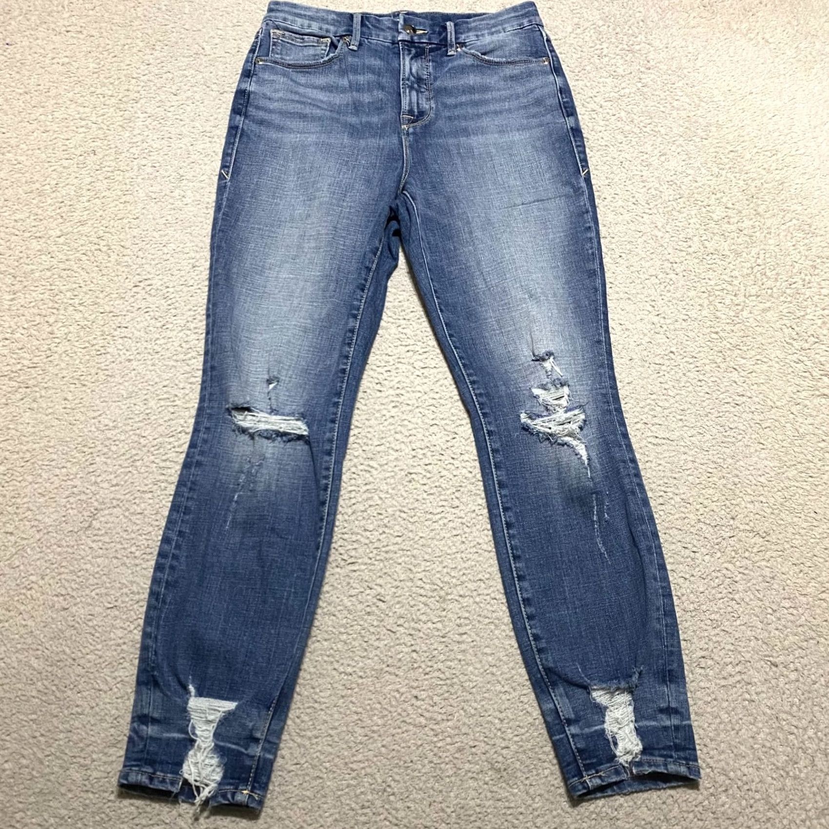 Good American Good American Jeans Womens 8 Blue Denim Skinny High Rise Distressed Medium Wash Size 30" / US 8 / IT 44 - 2 Thumbnail