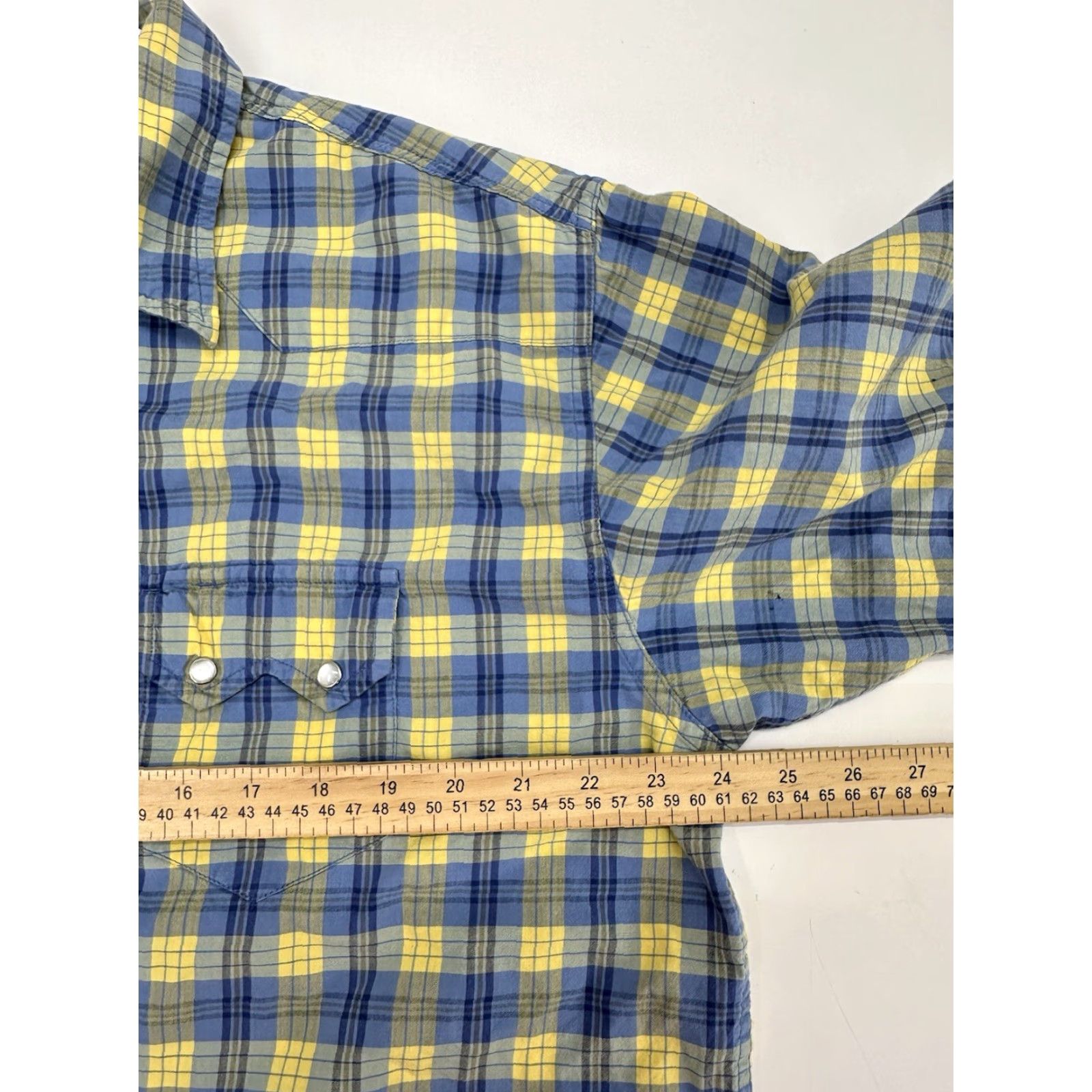 Gap Gap Factory Store Mens Shirt XL Blue Yellow Plaid ShortSleeve Pearl Snap Up Size US XL / EU 56 / 4 - 7 Thumbnail