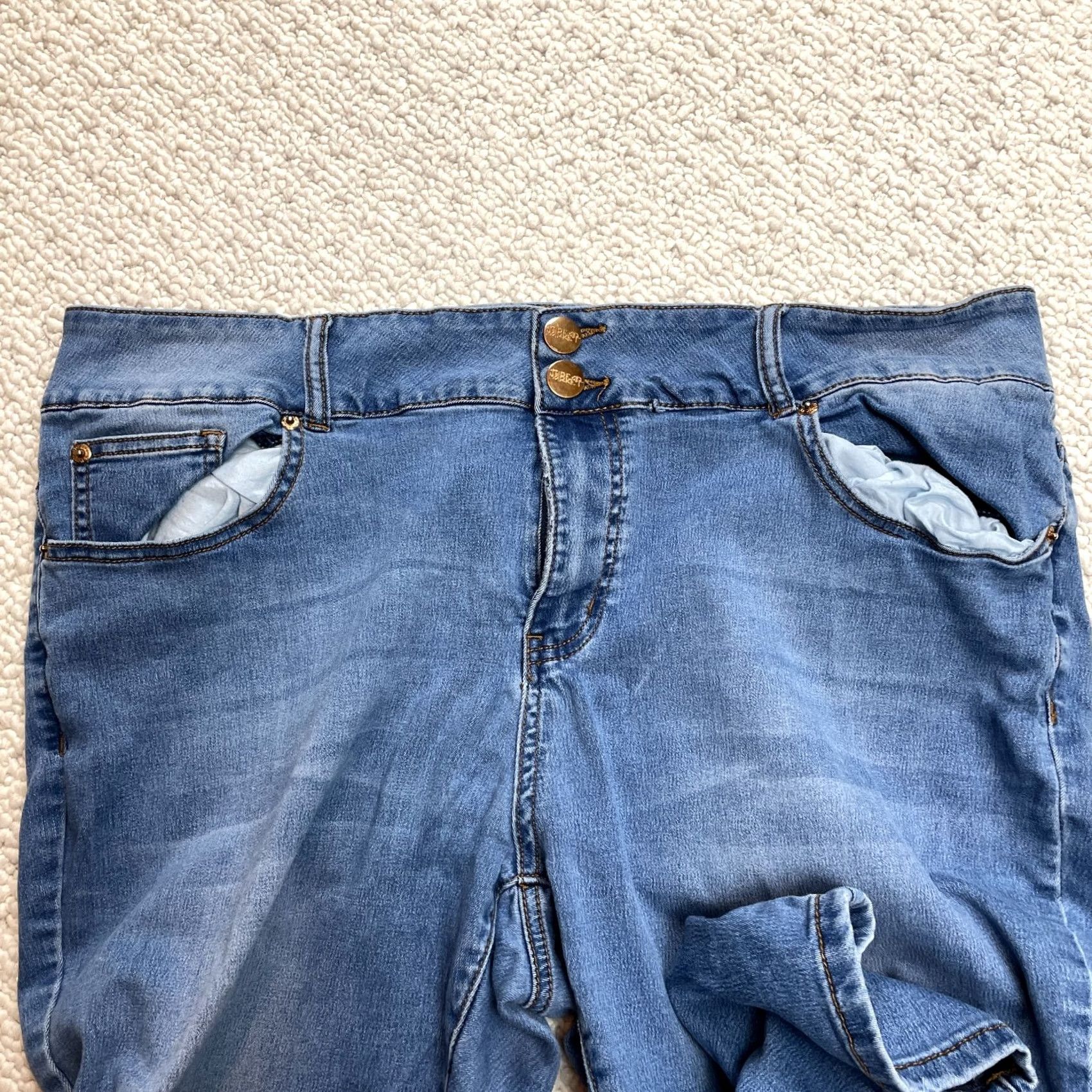 Market Thread Market Jeans Womens Plus 22 Blue Denim Dark Wash 2 Button Stretch 28in Inseam 38in Waist High Rise Straight Pants Mens? (Note: Re-check gender) Size 40" / US 18 - 3 Thumbnail