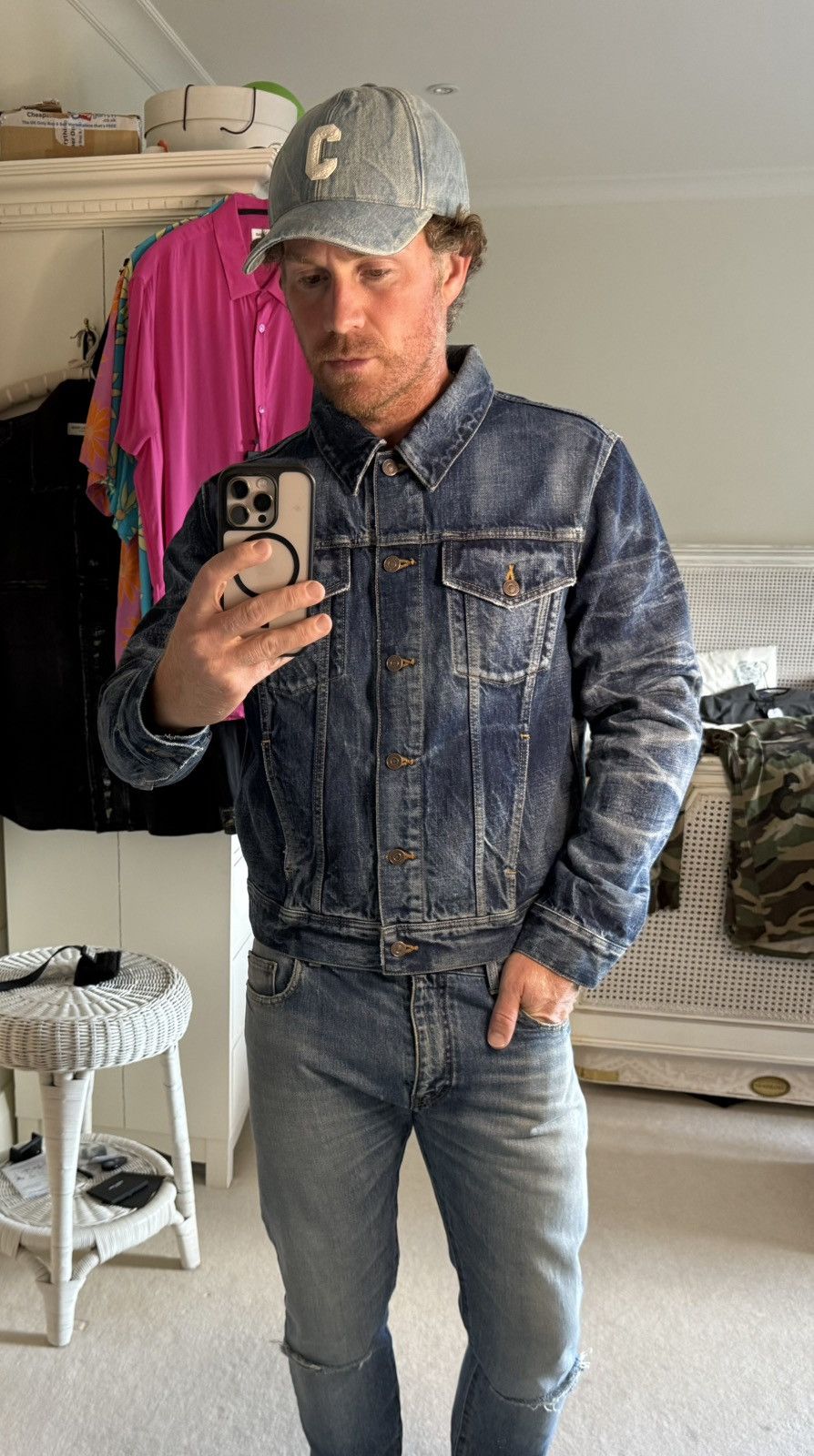 Celine Hedi Slimane denim trucker jacket silk union wash