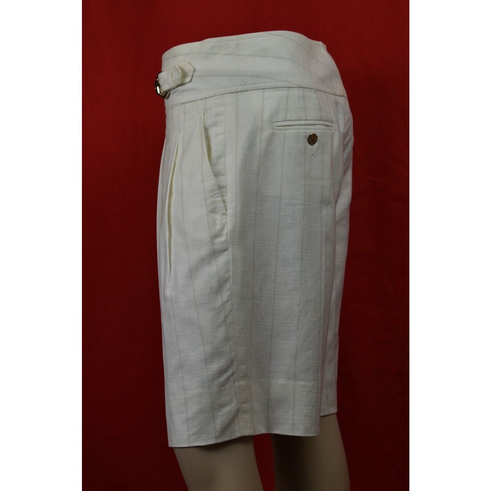 Gucci GUCCI OFF WHITE LINEN STRIPE BELTED 2 X BUCKLE SHORTS 40 IT Size 31" - 5 Thumbnail