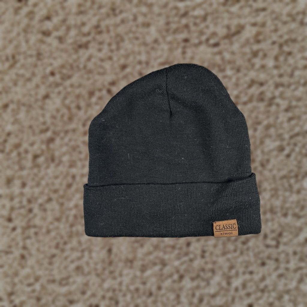 Vintage CLASSIC xiwei Beanie Mens One Size Black Knit Lined Thermal Stretch Winter Hat Size ONE SIZE - 1 Thumbnail