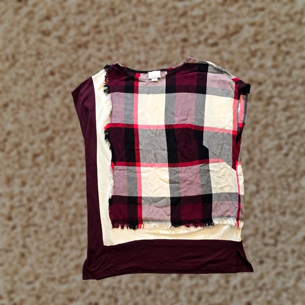 Anthropologie Postmark Womens Blouse XS Red Plaid Layered Short Sleeve Casual Tops Bohemian Spring Summer Fall Anthologie? Size XS / US 0-2 / IT 36-38 - 1 Thumbnail