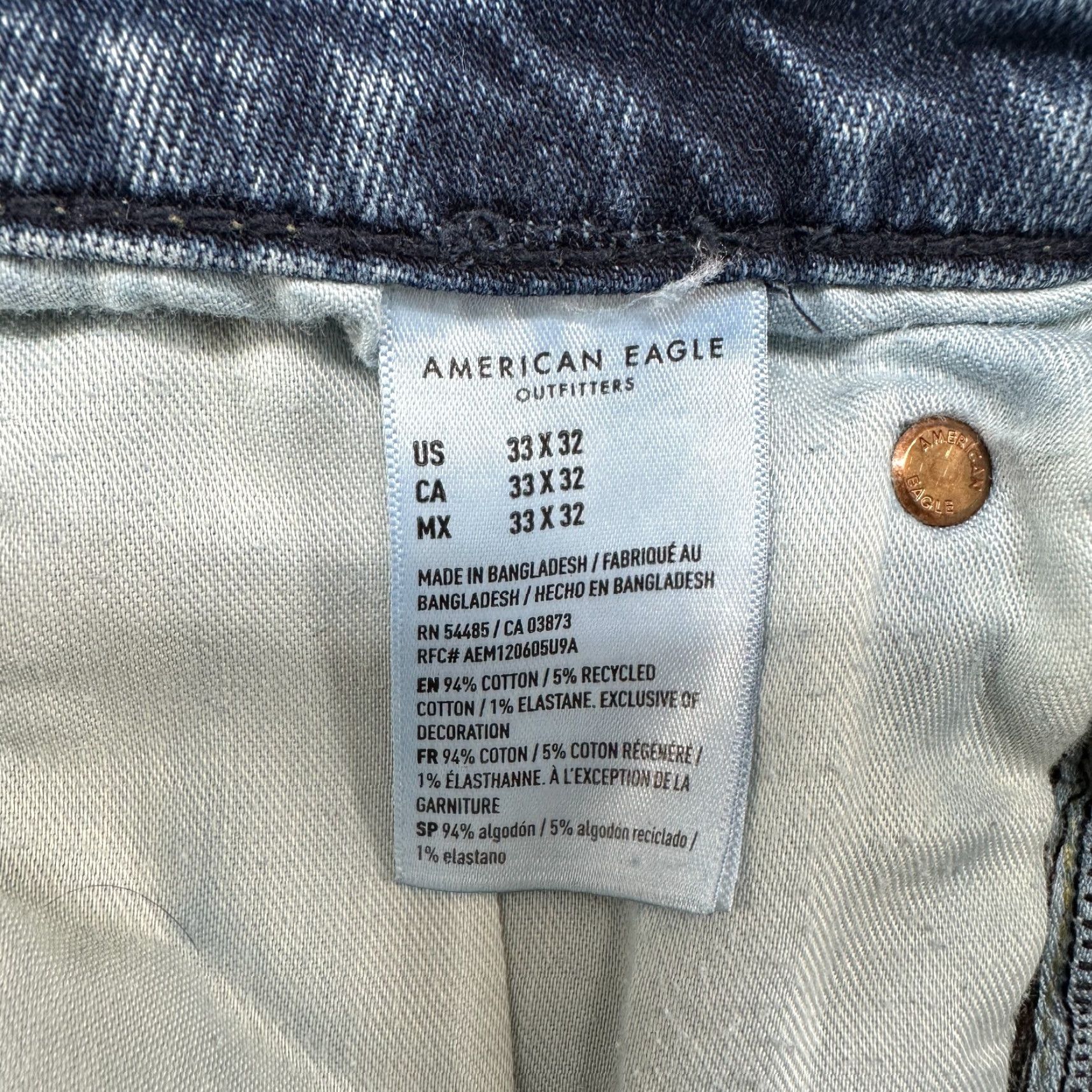 American Eagle Outfitters American Eagle Outfitters Jeans Mens 33x32 Blue Athletic Fit Medium Wash Airflex Plus Denim Straight 5-Pocket Zipper Pocket Mens Regular Size US 33 - 6 Thumbnail
