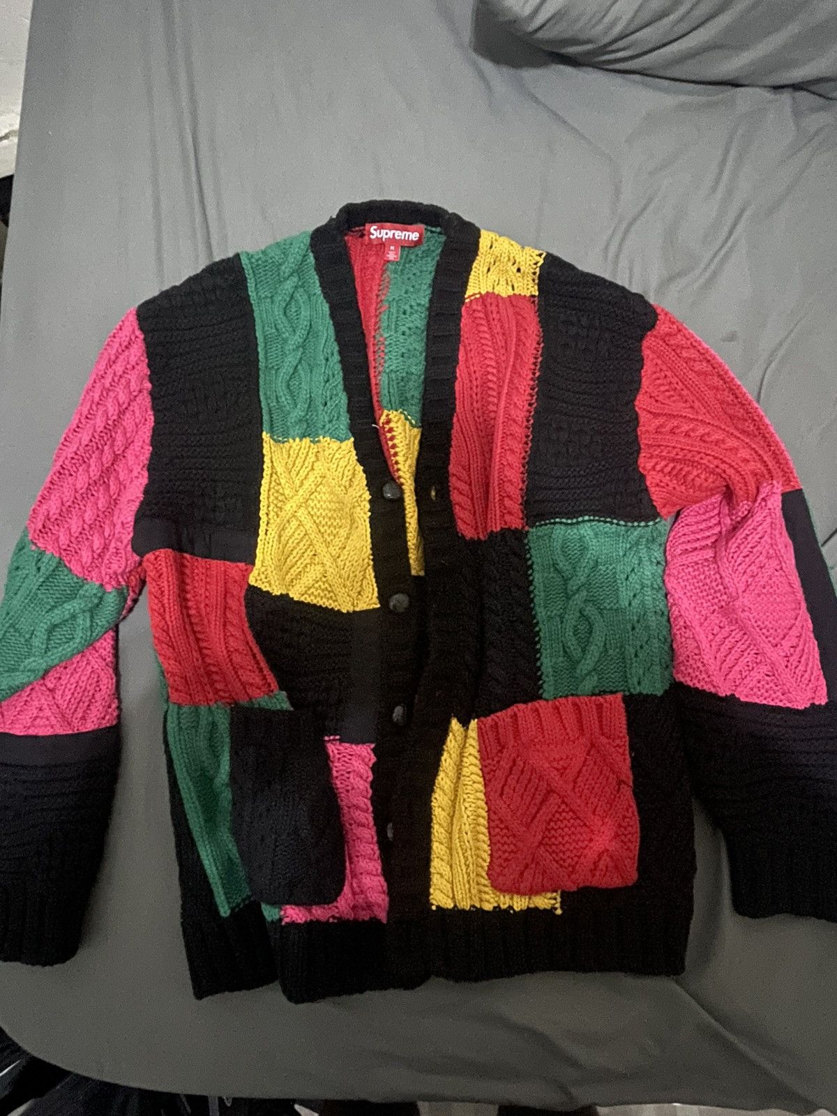 Supreme Patchwork Cable Knit Cardigan | Grailed