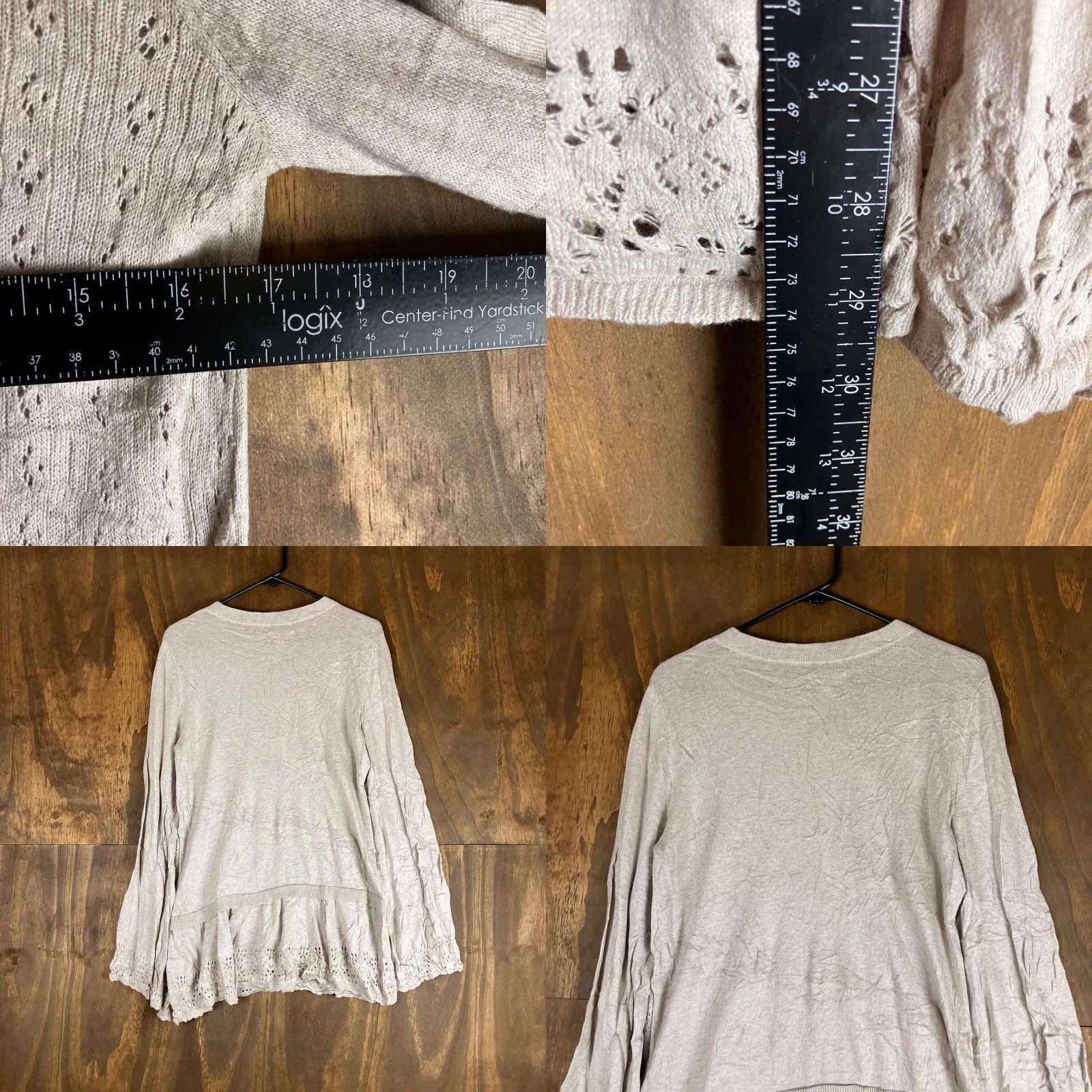 Vintage VINTAGE Lauren Conrad Womens Sweater Tan Knit Ruffle Peplum Peasant Flared Sleeve Large Size L / US 10 / IT 46 - 8 Thumbnail