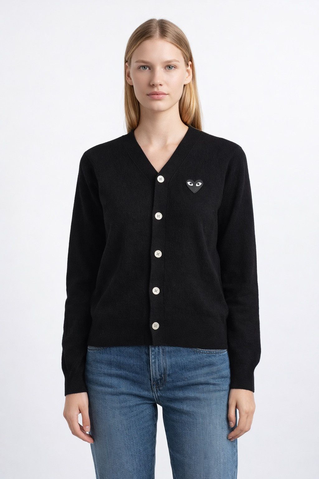 Comme des Garcons Comme des Garçons PLAY Black Wool Cardigan Heart Logo S Size S / US 4 / IT 40 - 1 Thumbnail