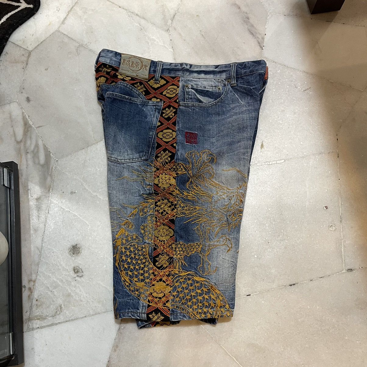 Japanese Brand × Kamakura KARAKURI TAMASHI Sukajan Embroidery Dragon Pants Jorts Size US 34 / EU 50 - 12 Thumbnail