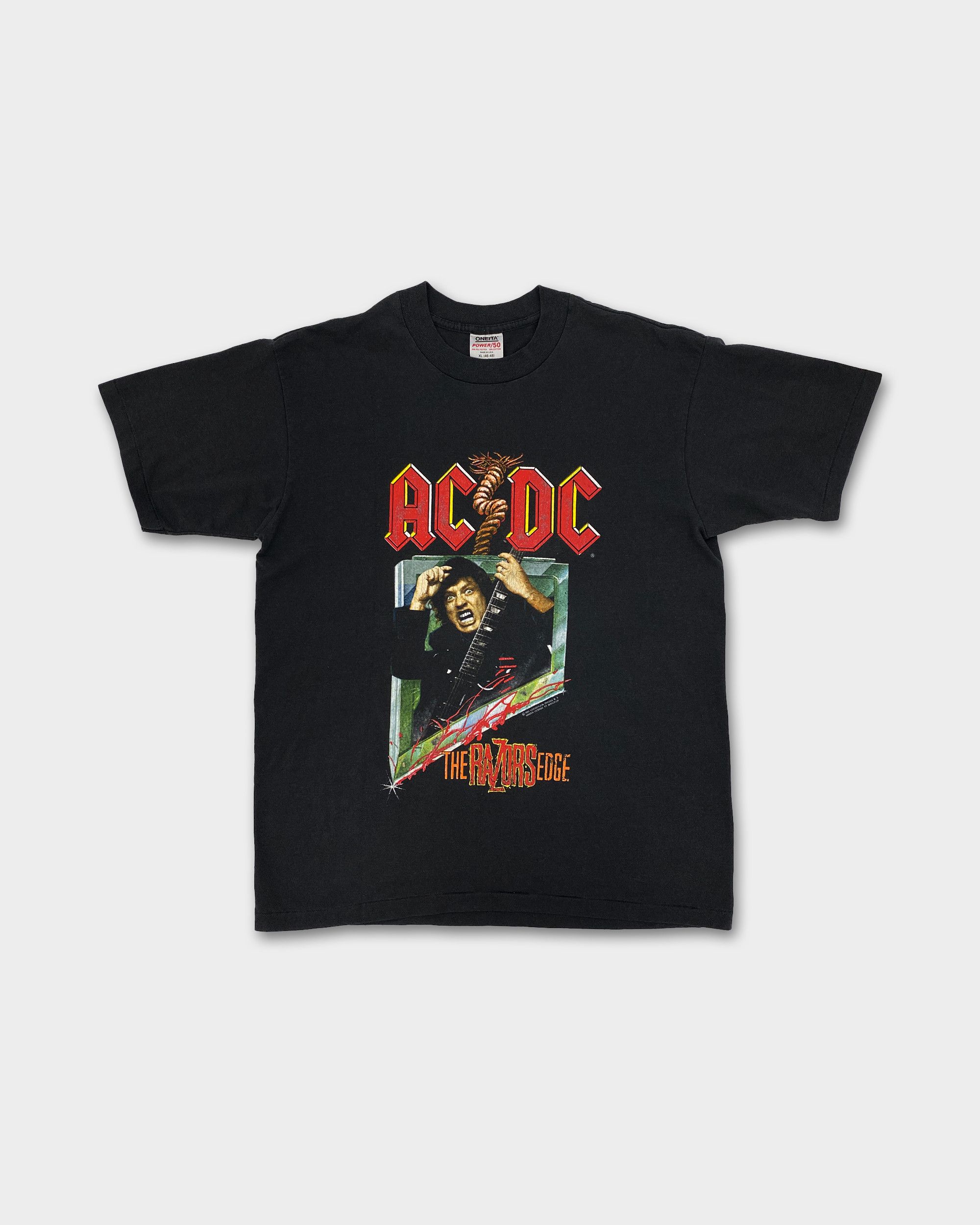 AC/DC × Vintage 1990-91 World Tour Band Single Stitched T-Shirt Faded Size US XL / EU 56 / 4 - 1 Thumbnail