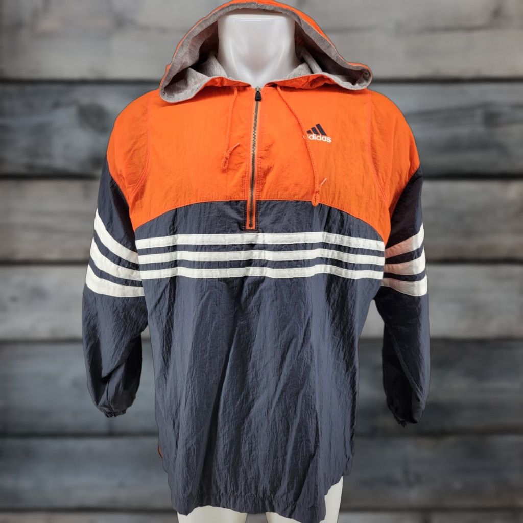 Adidas VINTAGE Adidas Windbreaker Shirt Jacket 1/4 Zip Nylon Pullover Orange Gray L Mens Size US L / EU 52-54 / 3 - 1 Thumbnail