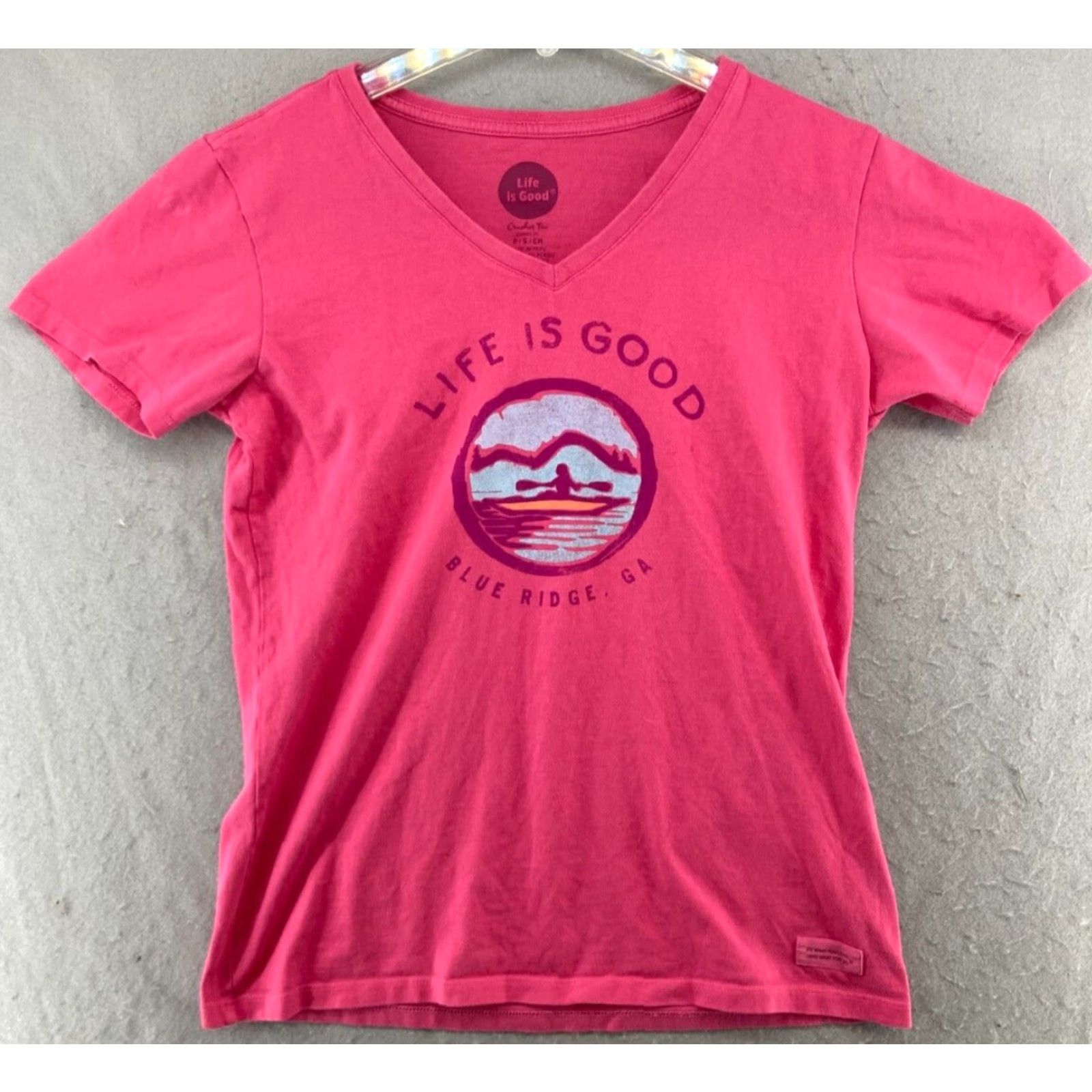 Life is Good Life Is Good Womens V-Neck T-Shirt Small Pink Graphic Print Outdoor Casual Tee Size S / US 4 / IT 40 - 2 Thumbnail