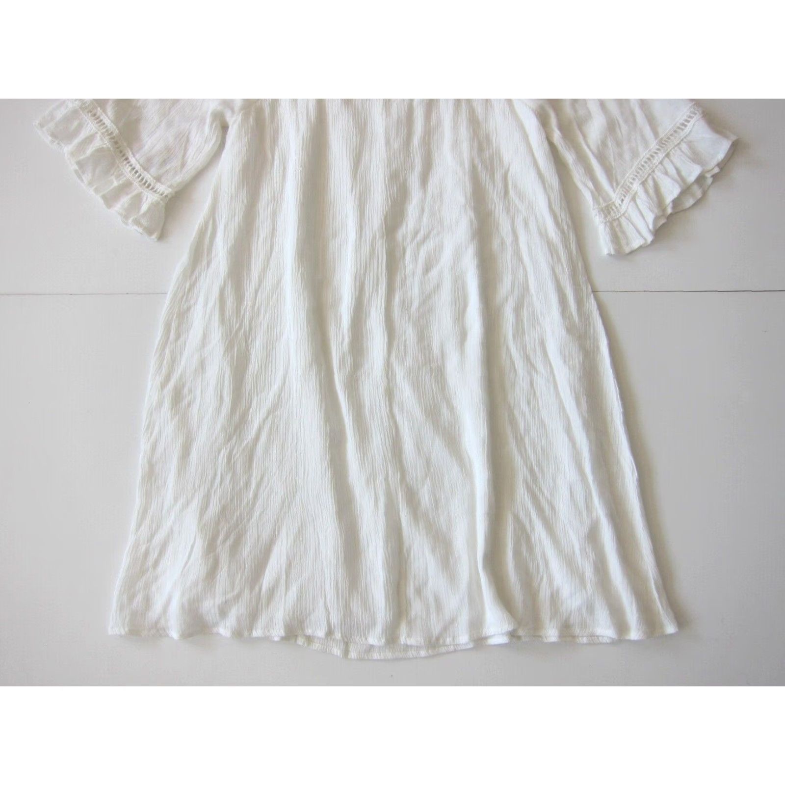 Vintage NWT NAIF 100% Rayon White Scoop Neck Short Sleeve Shift Tunic Dress Large Size 36" / US 14 / IT 50 - 4 Thumbnail